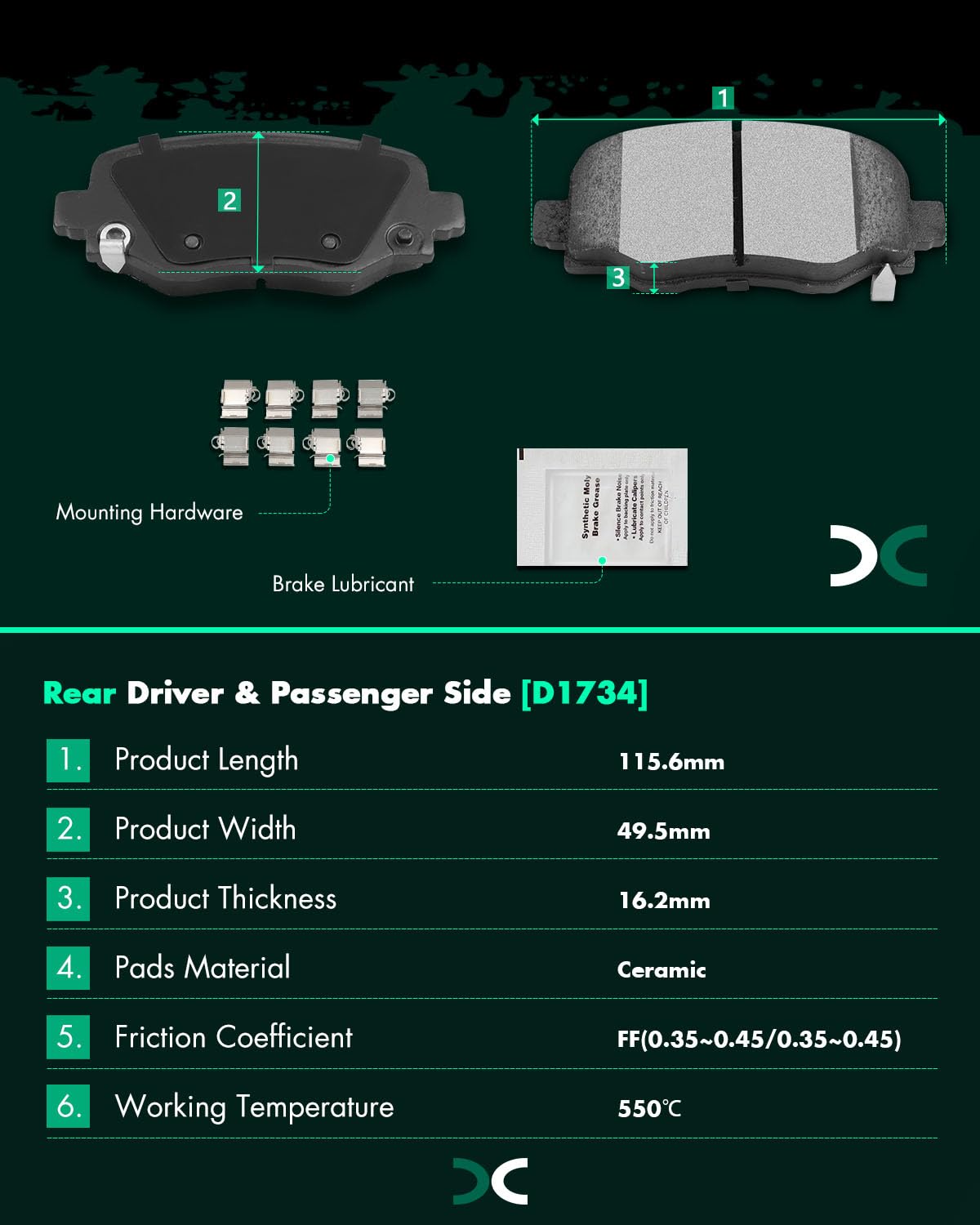 Scitoo Rear Disc Brake Pad Set 4Pcs W/Hardware Fit For Chrysler For 200 2015-2017,For Jeep For Cherokee 2014-2023