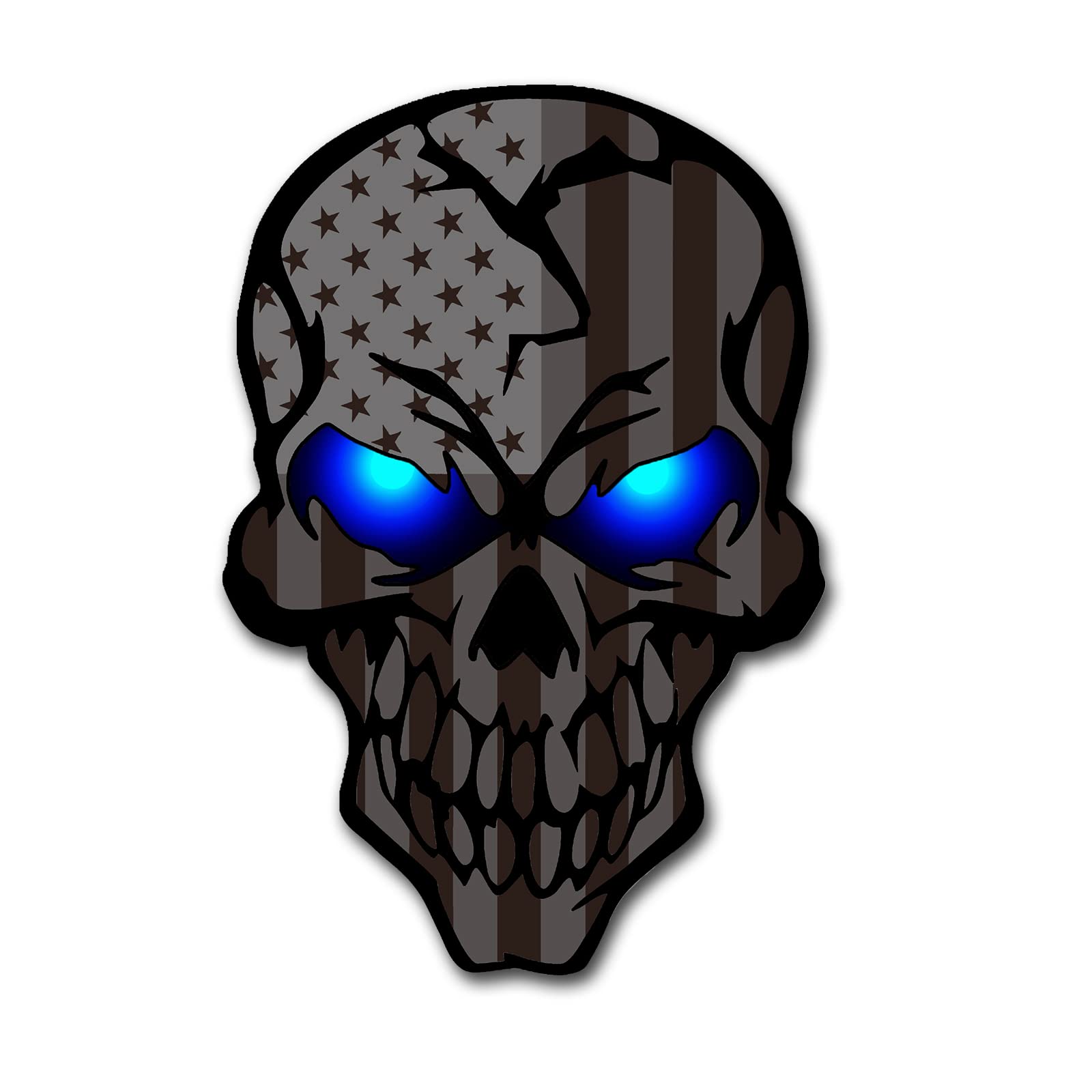 2 Pack 5.1''Reflective All Black American Flag Skulls Sticker, Skull Decal With Black Us Flags, Uv Fade Resistant Vinyl Car Flag