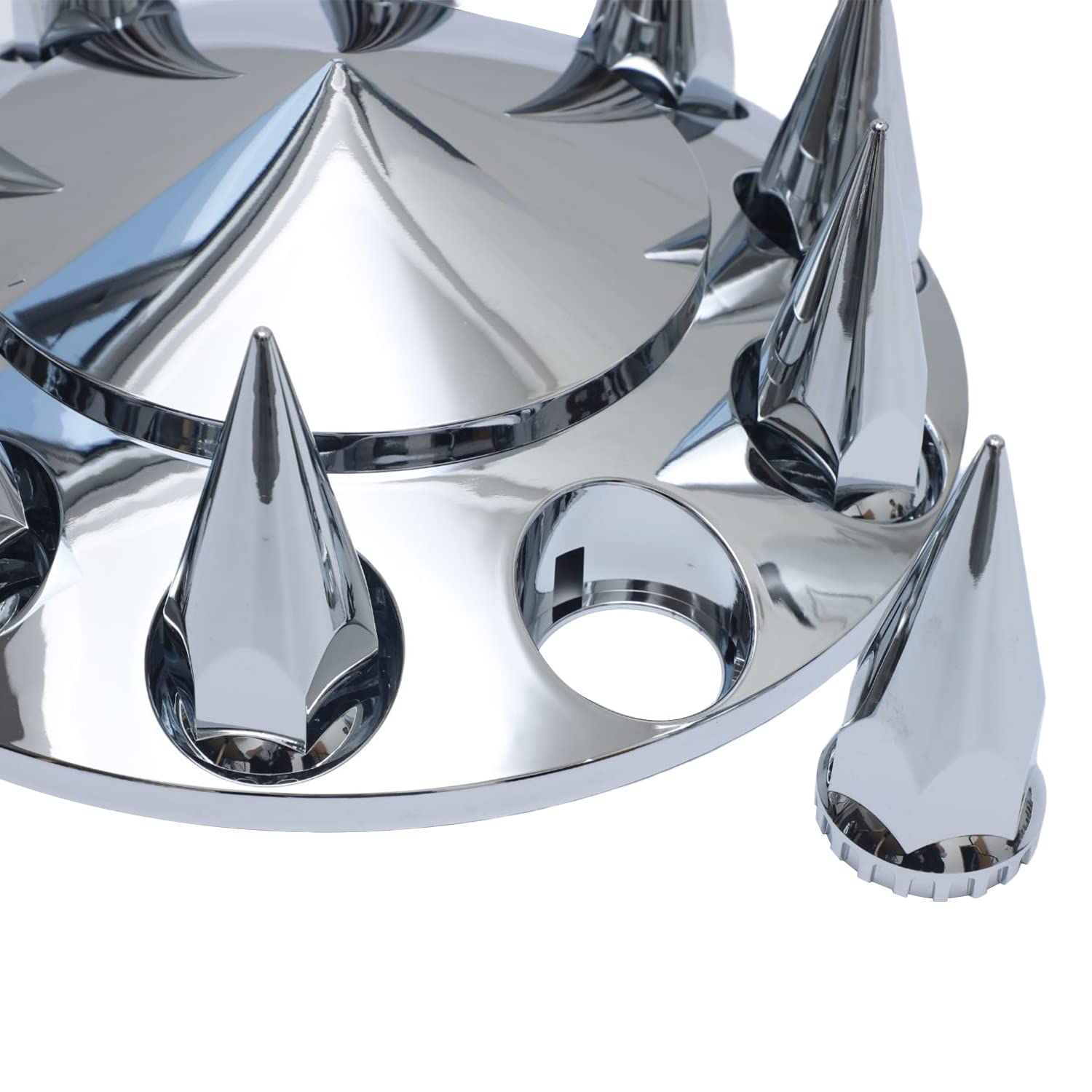 JIARU ABS Plastic Chromed Hubcaps Front and Rear Wheel Axle Cover Set with 33mm Thread-On Lug Nut Covers for Semi Trucks (Pointe