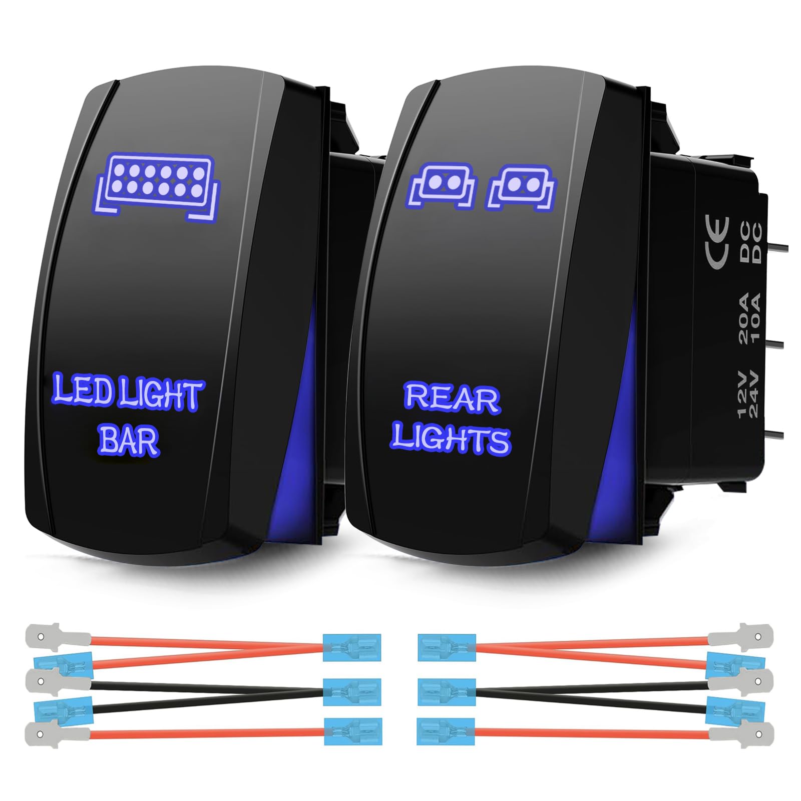 Xislet Led Light Bar & Rear Light Rocker Switches 5Pin Laser On/Off With Jumper Wires Set Compatible With Polaris Utv Atv Jeep Vans Rv Boat Trucks - 20A/12V 10A/24V Blue