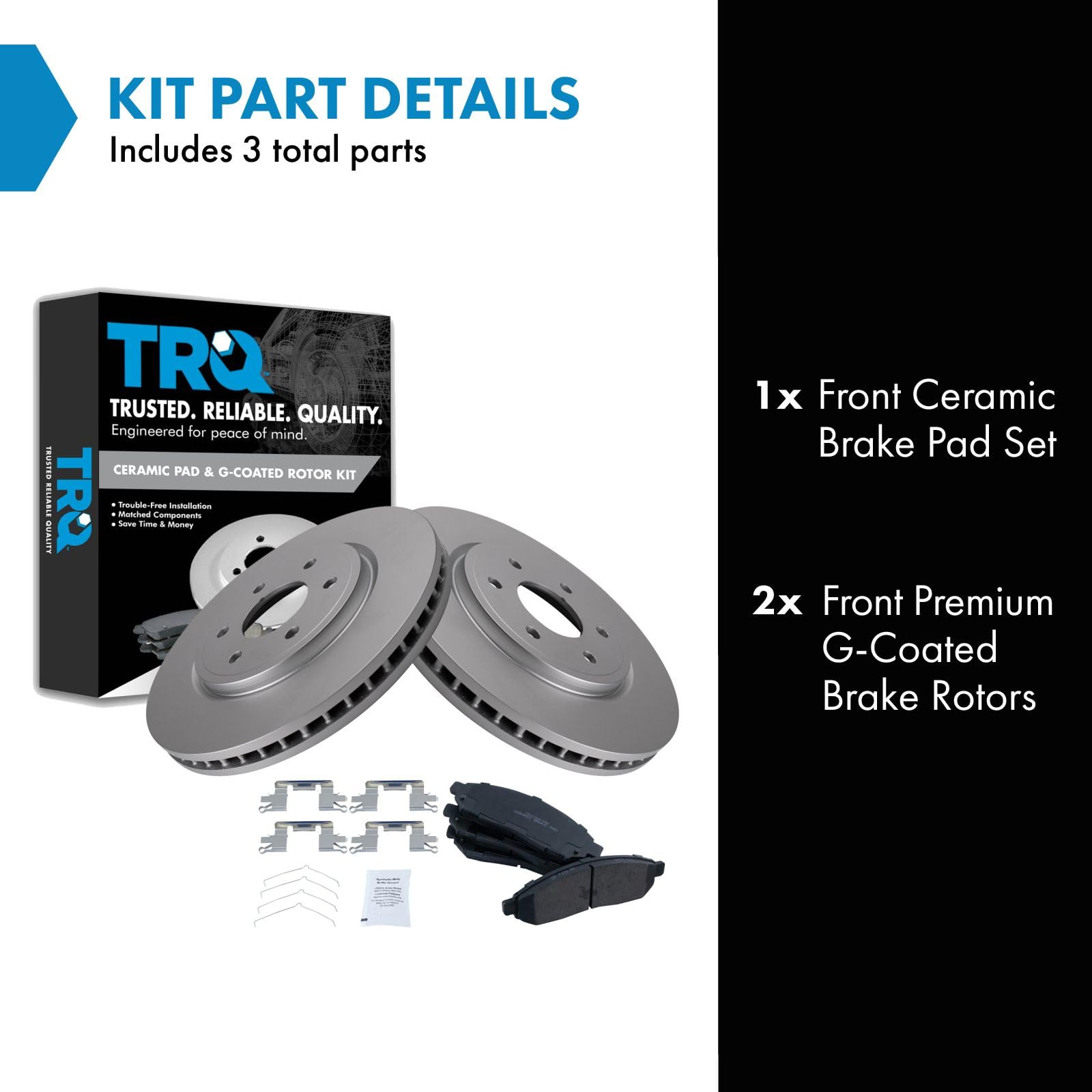 Trq Front Brake Pad & Rotor Kit Brake Pads Brake Rotor Ceramic Premium G-Coated Compatible With 2005-2021 Nissan Frontier 2005-2