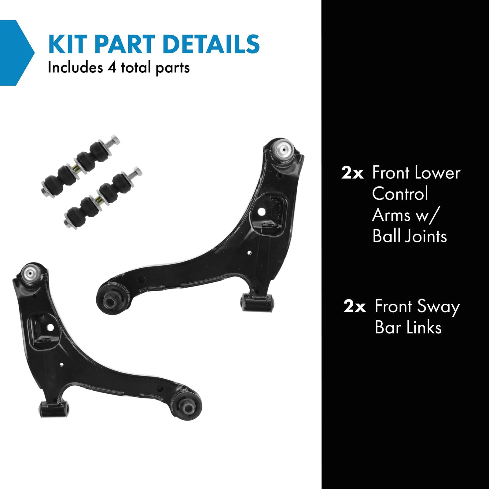 Trq Front Suspension Kit Control Arm With Ball Joint Sway Bar Stabilizer Link Compatible With 2001-2010 Chrysler Pt Cruiser 2000