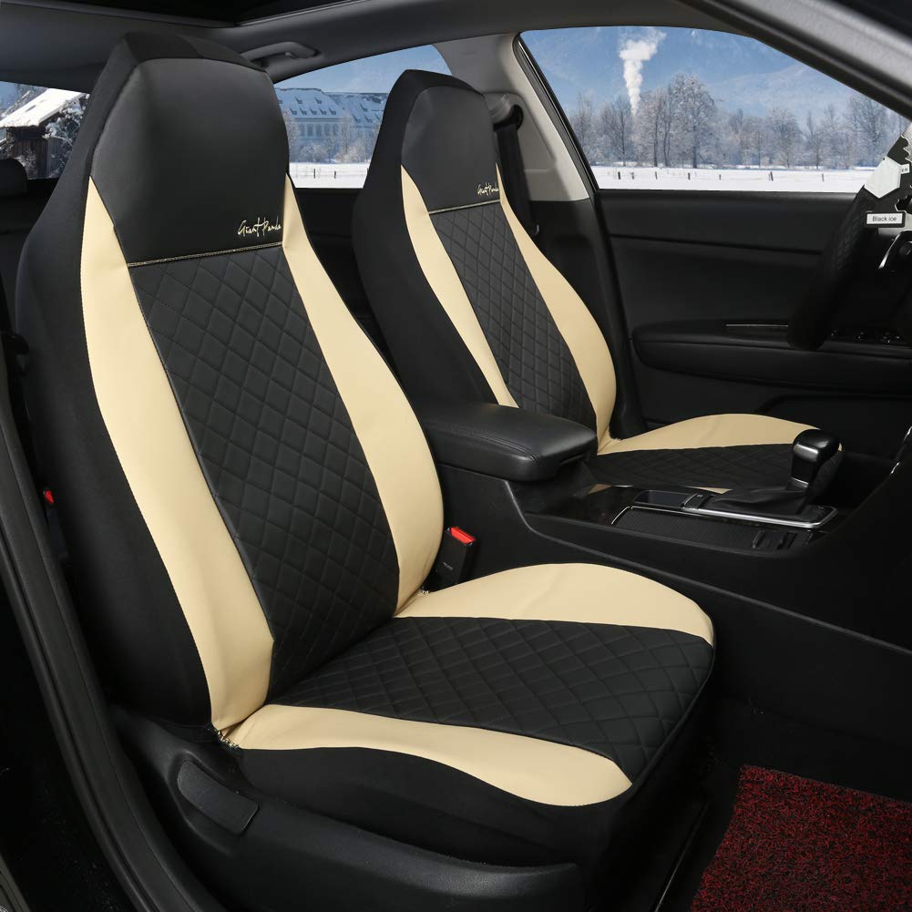 Giant Panda Front Car Seat Covers, Bucket Seat Covers, Leather High Back Auto Seat Covers For Cars, Trucks, Jeep, Van, Suv, Pick