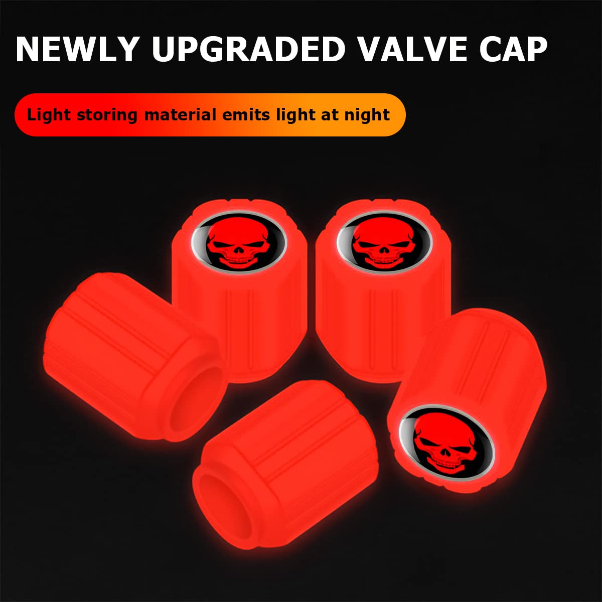 12Pcs Fluorescent Skull Tire Valve Stem Caps, Car Corrosion Resistant Wheel Valve Cover, Luminous Illuminated Skull Glow In The Dark, Auto Decor Accessories For Motorcycles, Suv, Car (Red)