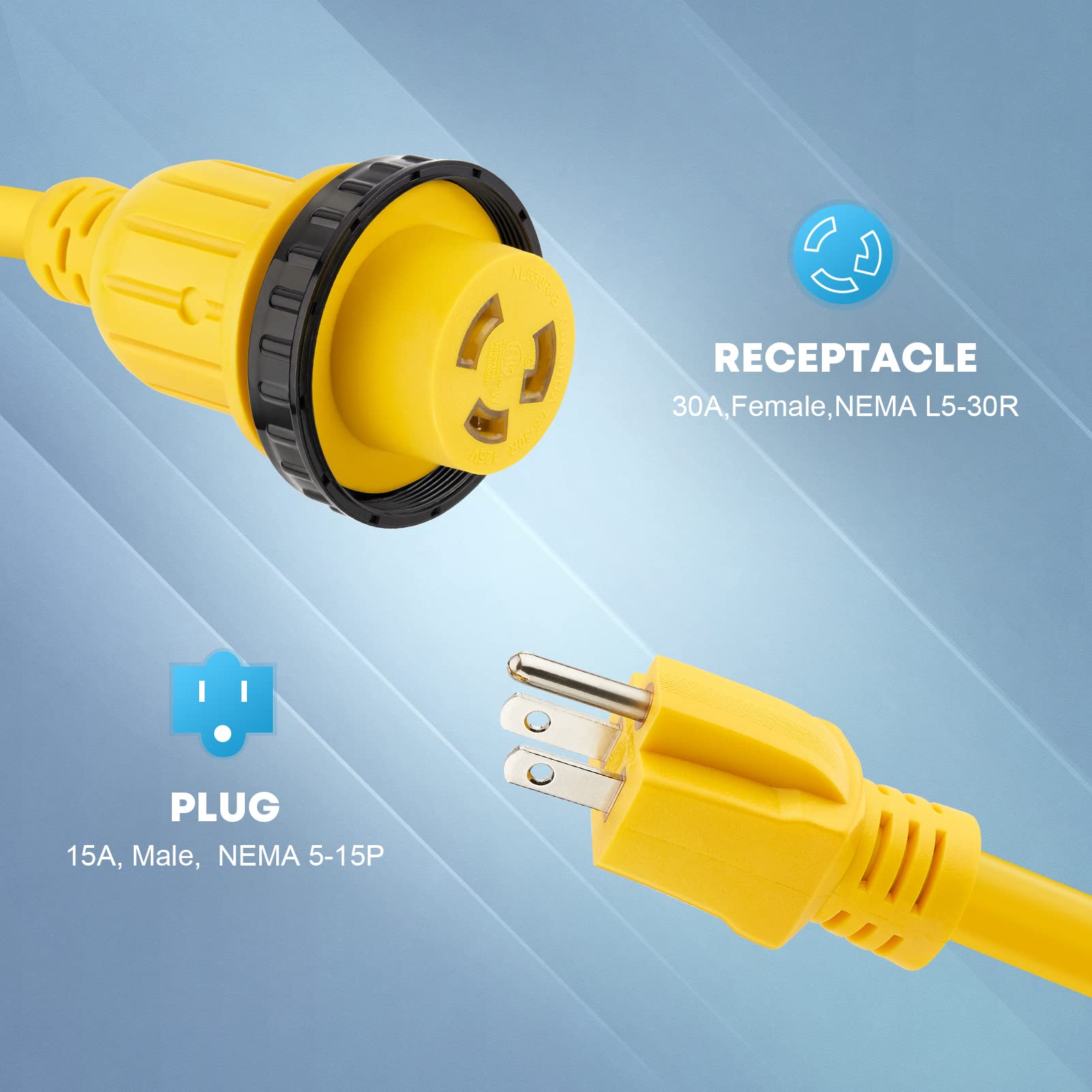 Kohree 30 Amp To 15 Amp 110 Rv Adapter Plug, 15A Male To 30A Female Rv Power Adapter, Nema 5-15P To L5-30R Twist Lock Rv Dogbone