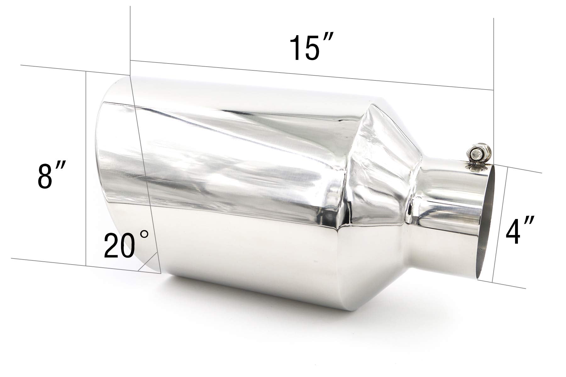 Rp Remarkable Power, 4'' Inlet 8'' Outlet 15'' Overall Length Long Stainless Steel Rolled Edge Diesel Exhaust Tip Ext29