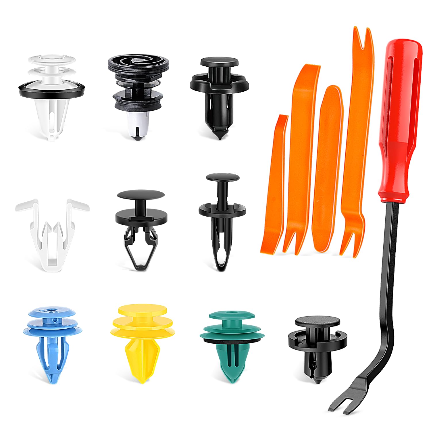 Gooacc 200Pcs Car Plastic Rivets Fasteners Push Retainer Kit, 10 Most Popular Sizes Auto Push Pin Rivets,For Tesla Body Interior