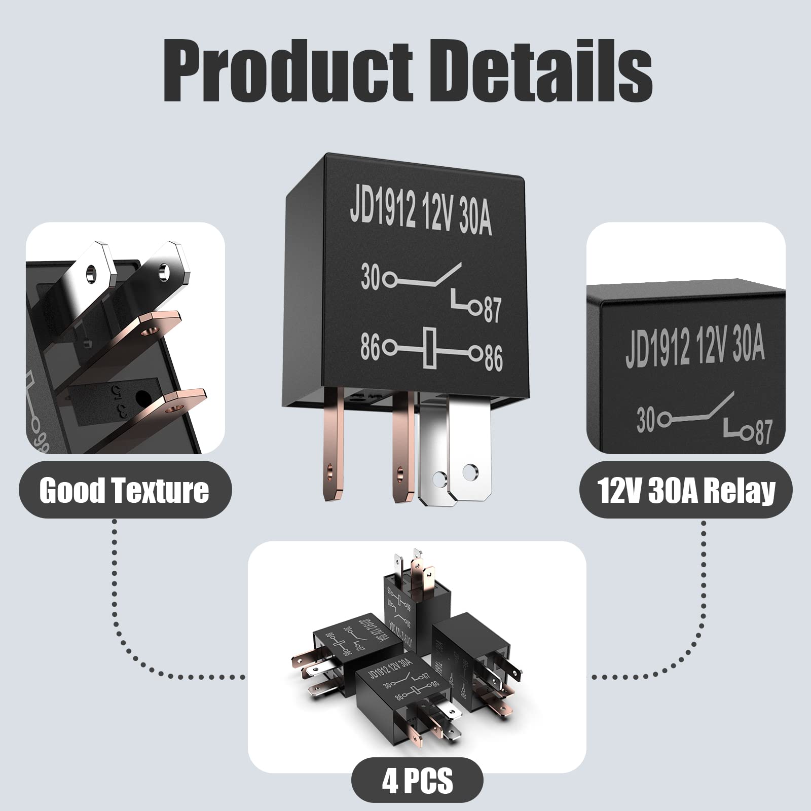 4 Pin 12V Relay 12V 30A Relay Multi Purpose Automotive Relay Black Starter Relay Car Heavy Duty Relay For Car Motor Automotive Replacement Accessories (4 Pieces)…