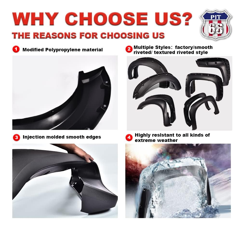 PIT66 Fender Flares, Compatible With Chevy Silverado GMC Sierra 1999-2006/Suburban Yukon XL 2000-2006/Avalanche 2002-2006 68.4 '