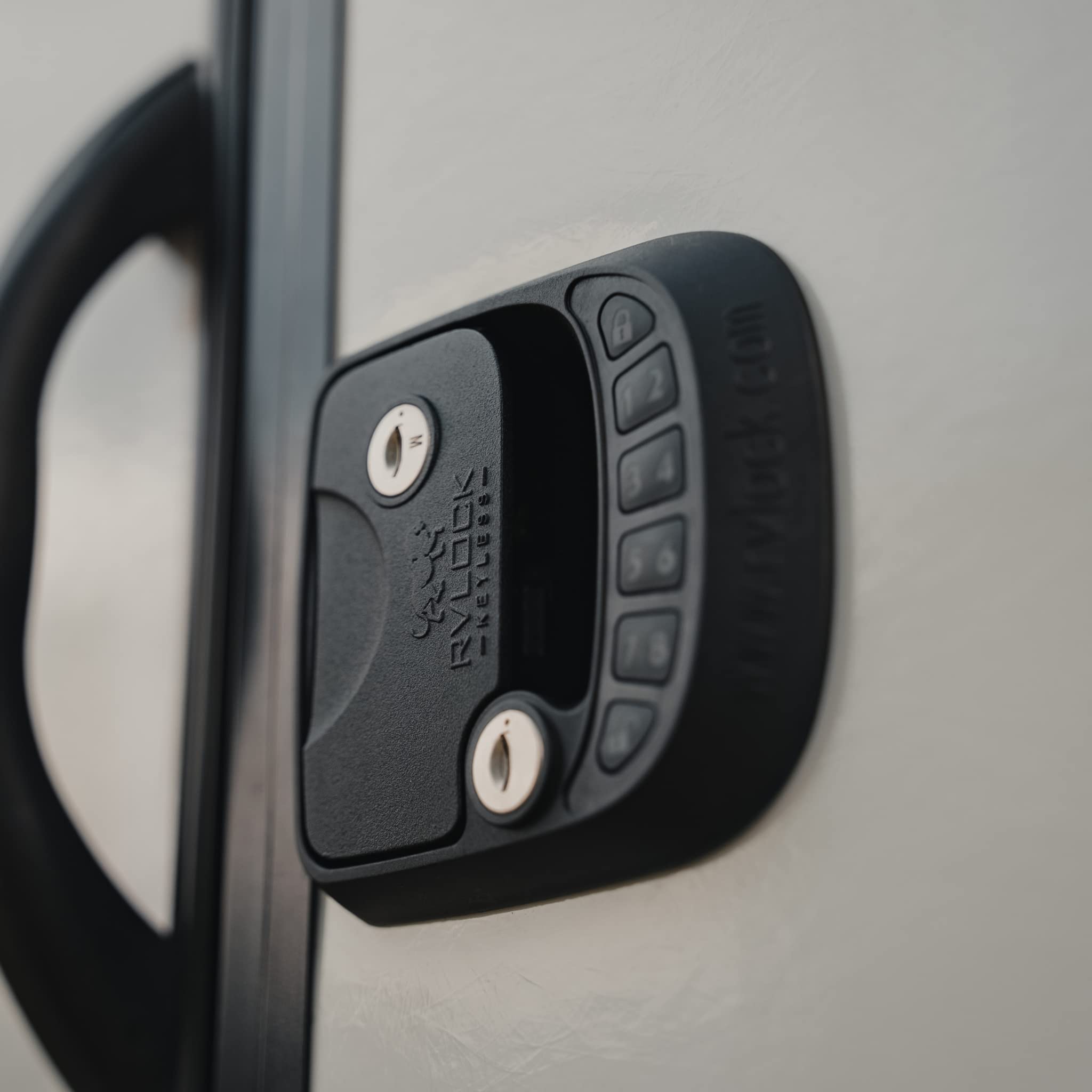 RVLock Keyless Entry RV Door Lock - Compact Black Camper Latch with Remote, Durable Replacement for Trailers, Patented Security Technology