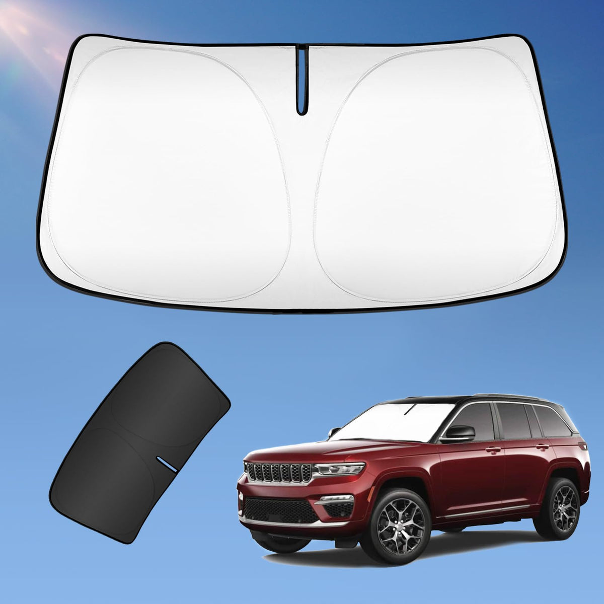 Sun Shade Sunshade For Jeep Grand Cherokee 2022-2025 Windshield Cover, 2-Layers Sun Shield 240T Silver Sun Visor Foldable Window