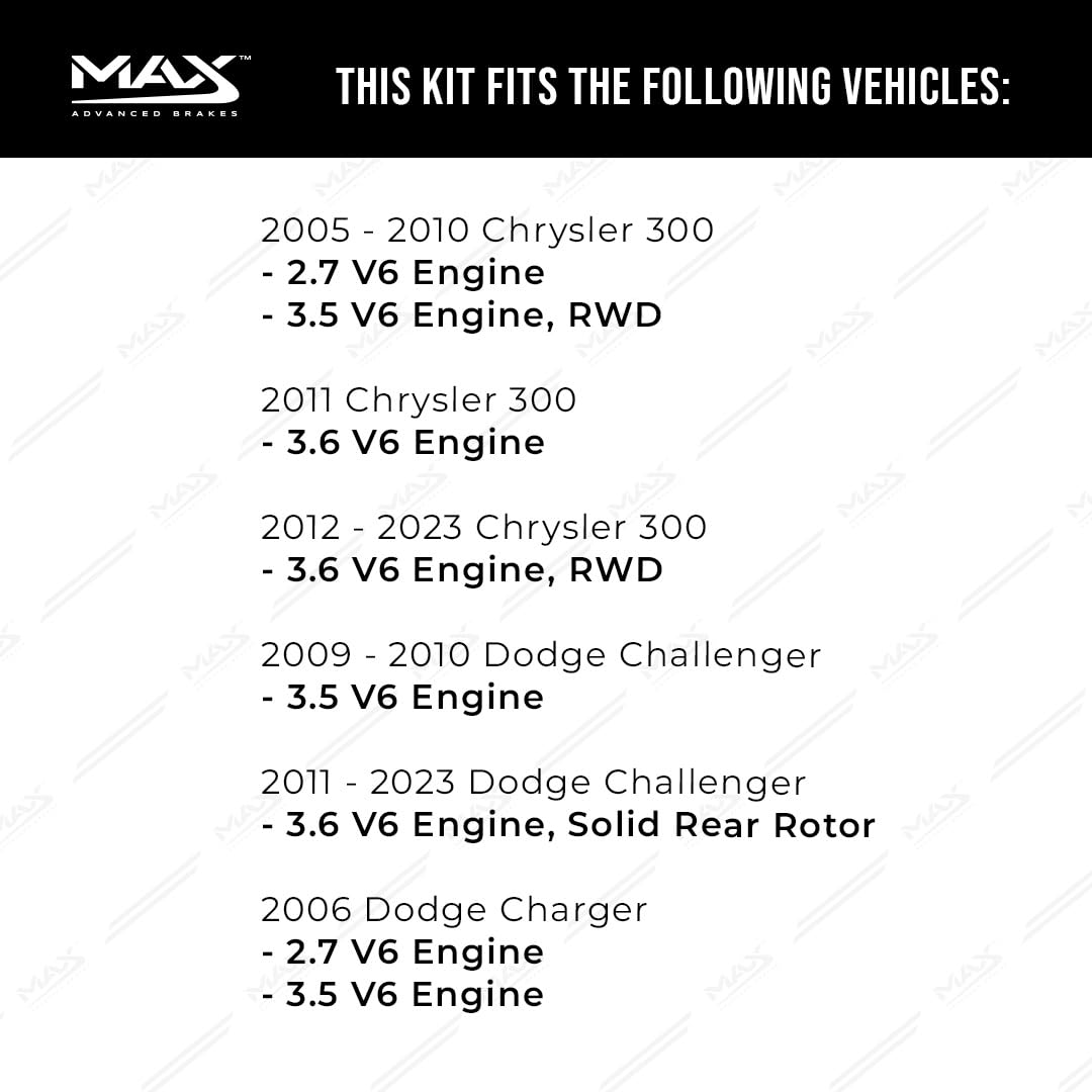 Max Advanced Brakes Rear Brake Kit Compatible With 2006-2023 Dodge Charger Challenger Compatible With Chrysler 300 Replacement P