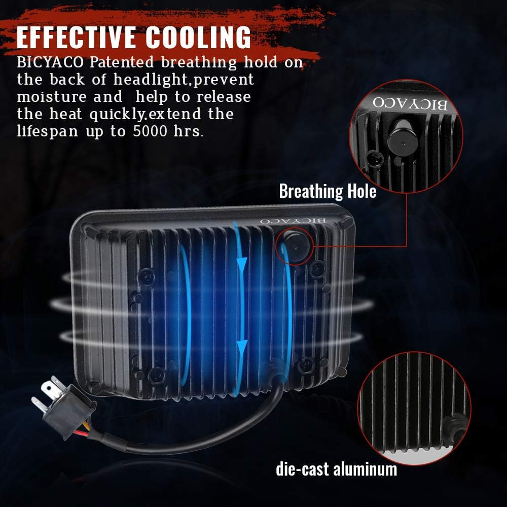 Bicyaco 4 Pcs Dot 60W 4X6 Inch Led Headlights Rectangular Replacement H4651 H4652 H4656 H4666 H6545 Compatible With Peterbilt Kenworth Freightliner Ford Probe Oldsmobile Cutlass (Style A-Black)