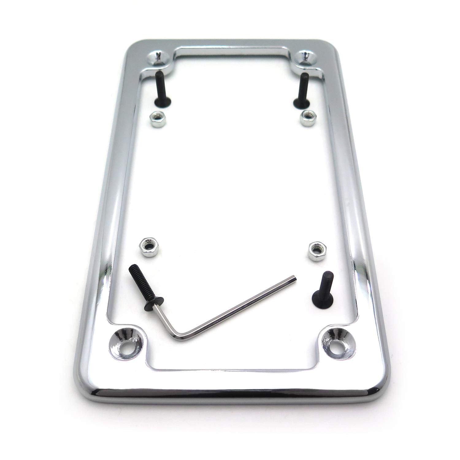 Httmt Mt294-001-Cd Chrome Flat License Plate Frame Bracket Tag Holder 7 Inches X 4 Inches Compatible With Universal Motorcycle
