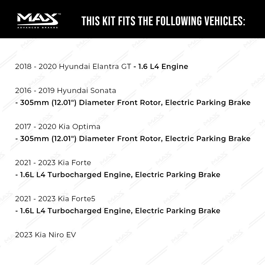 Max Advanced Brakes Front & Rear Brake Kit For 18-20 Hyundai Elantra Gt 1.6L, 16-19 Hyundai Sonata W/ 12.01' Fr Rotors Replacement Cross Drilled Disc Brake Rotors And Ceramic Brake Pads