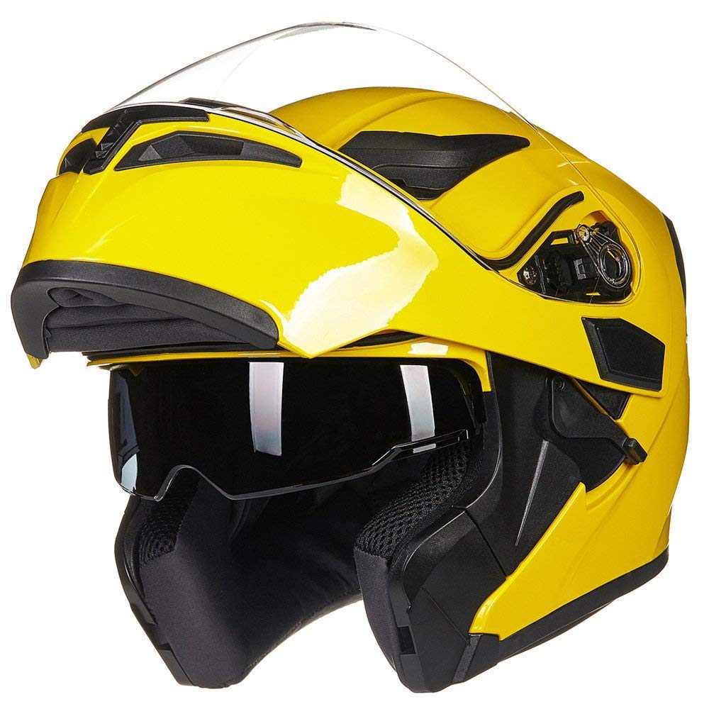 Ilm Motorcycle Dual Visor Flip Up Modular Full Face Helmet Dot 6 Colors Model 902 (S, Yellow)
