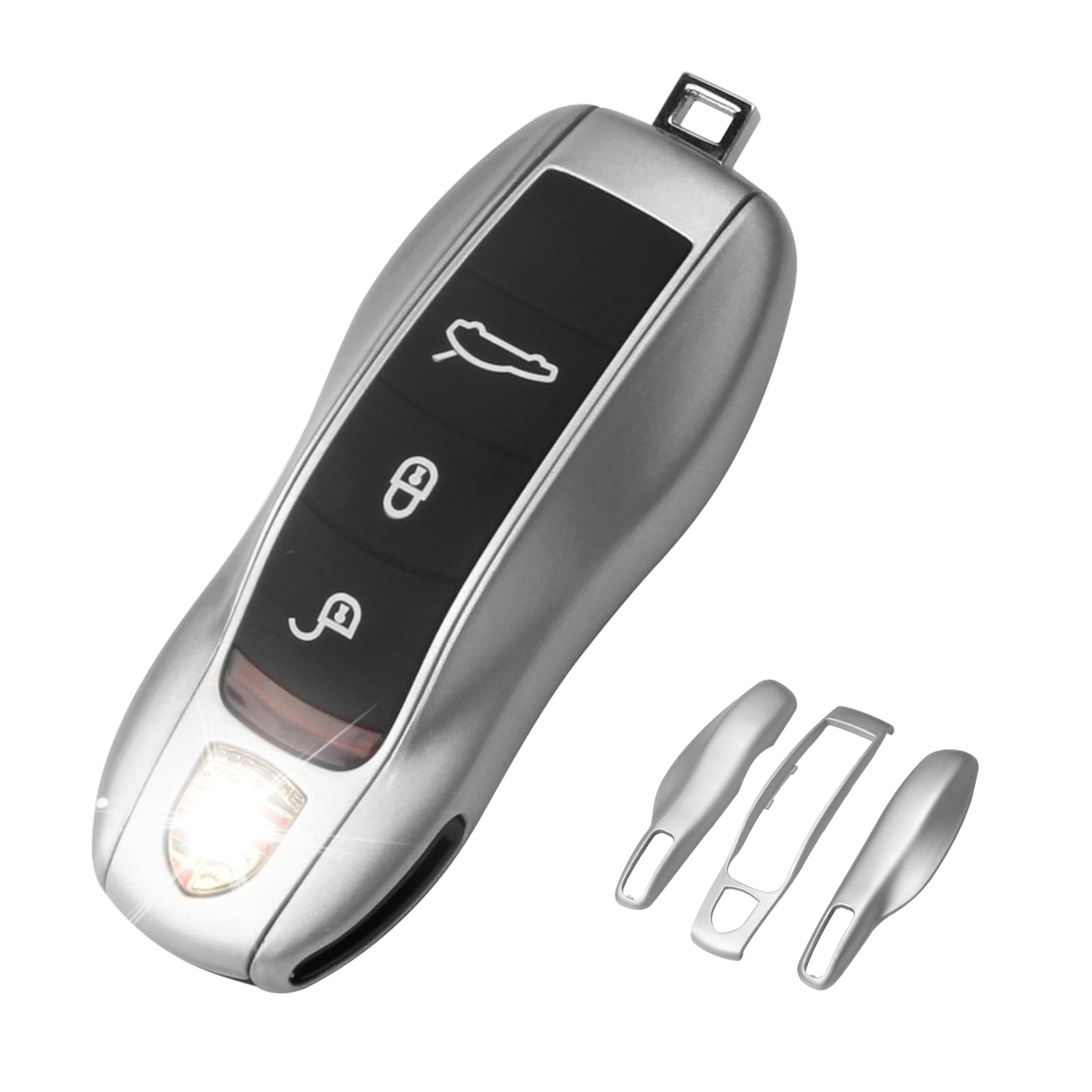 Qbuc For Porsche Key Fob Cover,3-Piece Painted Key Shell Compatible With Porsche Cayenne Panamera Macan 911 Boxter Cayman (Silve