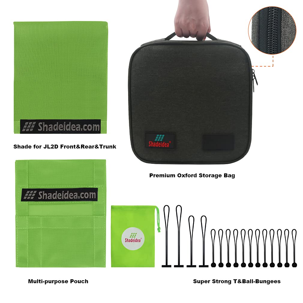 Shadeidea Sunshade Top For Jeep Wrangler Top Sun Shade Jl (2018-2023) 2 Door Sun Shade Front And Rear Trunk - Green Mesh Screen