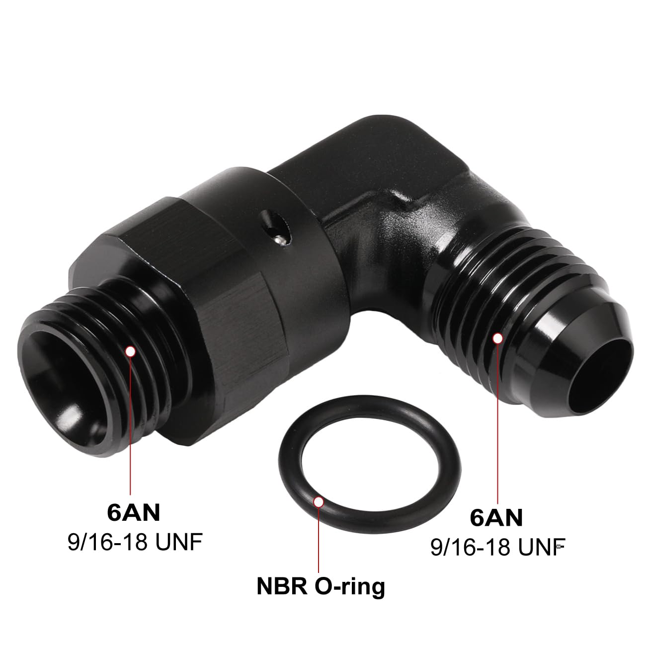 Podavelle 6An Male Flare To 6An -6 Orb O-Ring Boss 90 Degree Swivel Fitting Adapter Aluminum Black