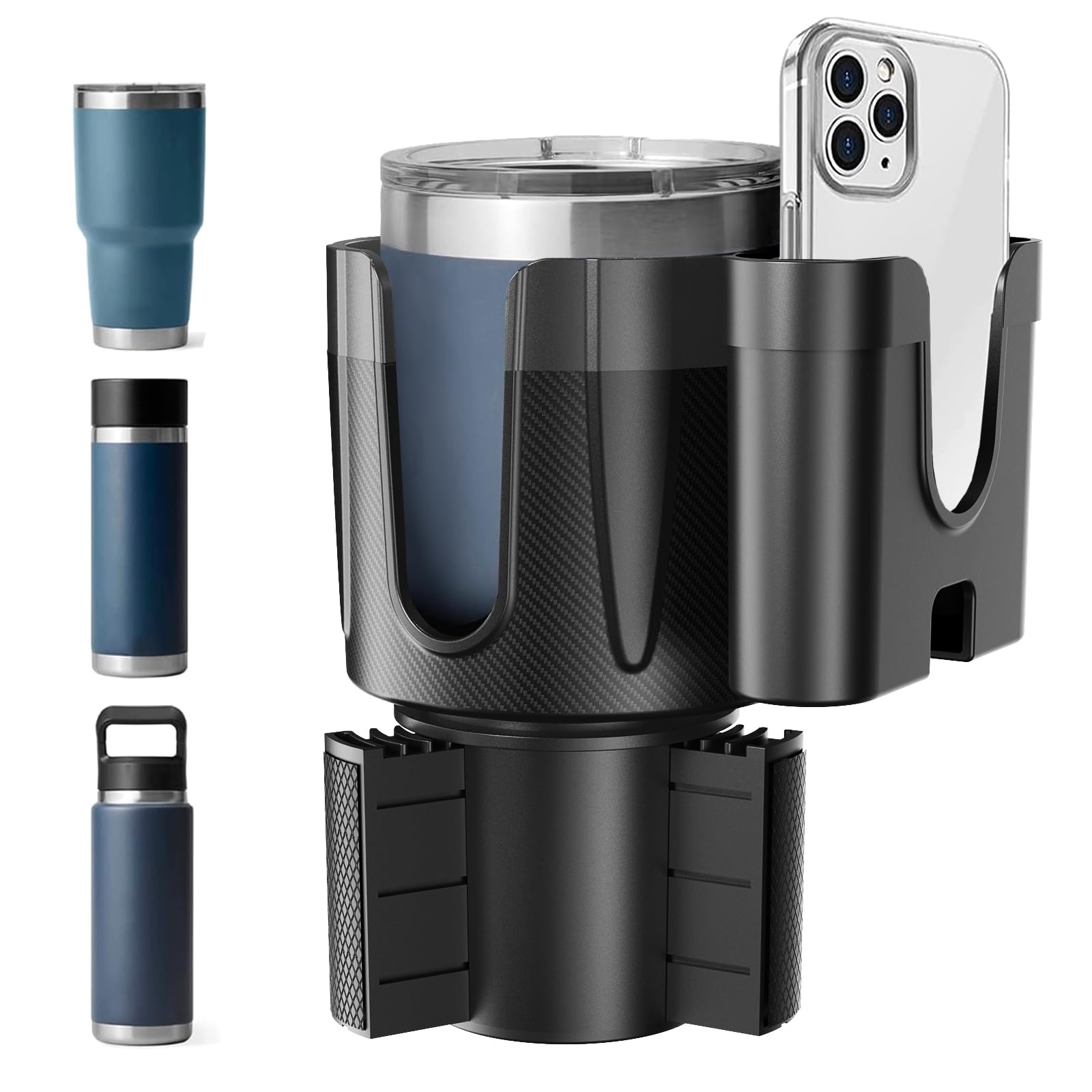 OUSHASAA 2-in-1-Car-Cup-Holder-Expander-Adapter with Phone Holder Adjustable Base Fits Most Cup Holder and Phones, Compatible fo