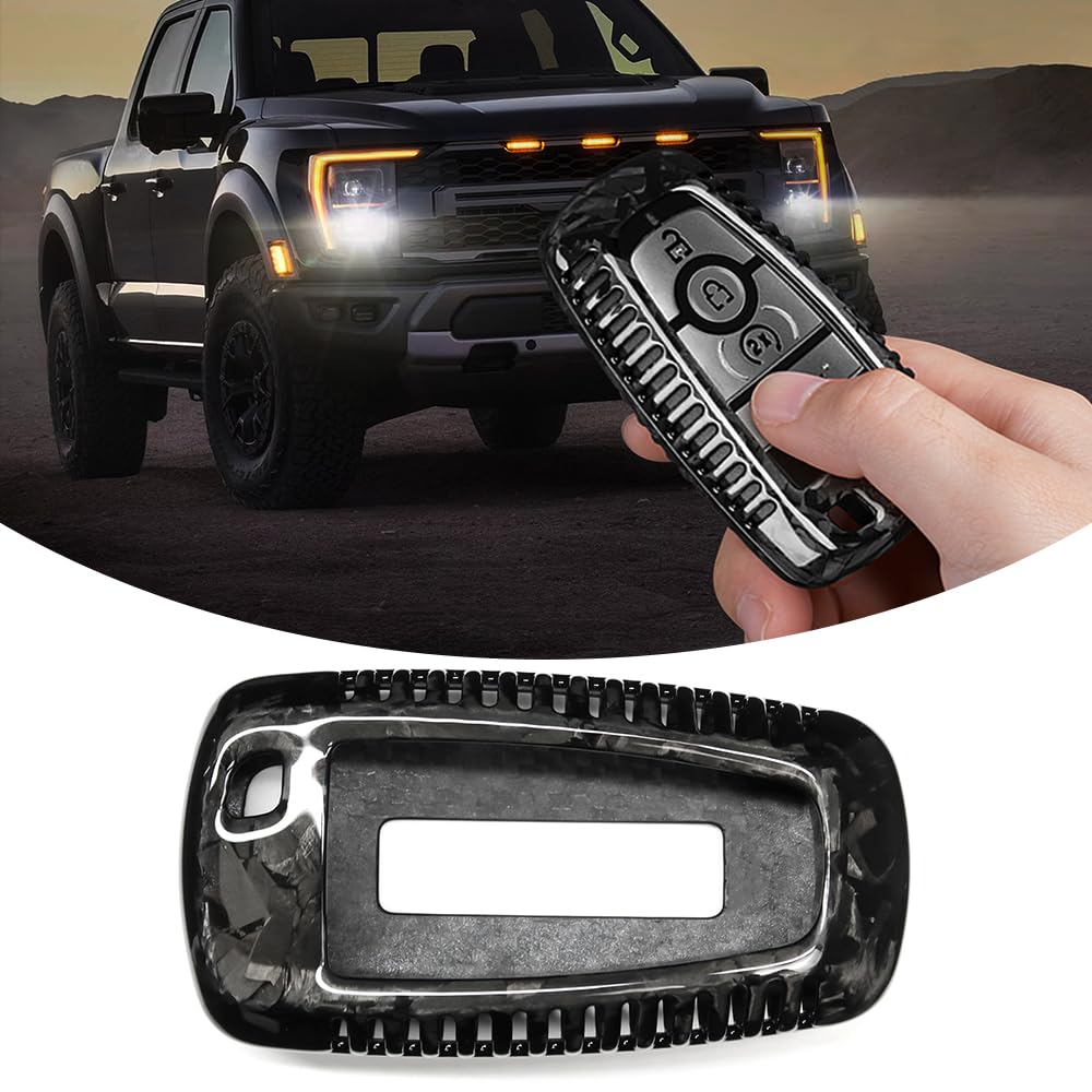 Jogon Forged Carbon Fiber Remote Smart Key Fob Shell Cover Protector For Ford F-150 Raptor Bronco 2018 2019 2020 2021 2022 2023 2024 (Forged Black With Vent)