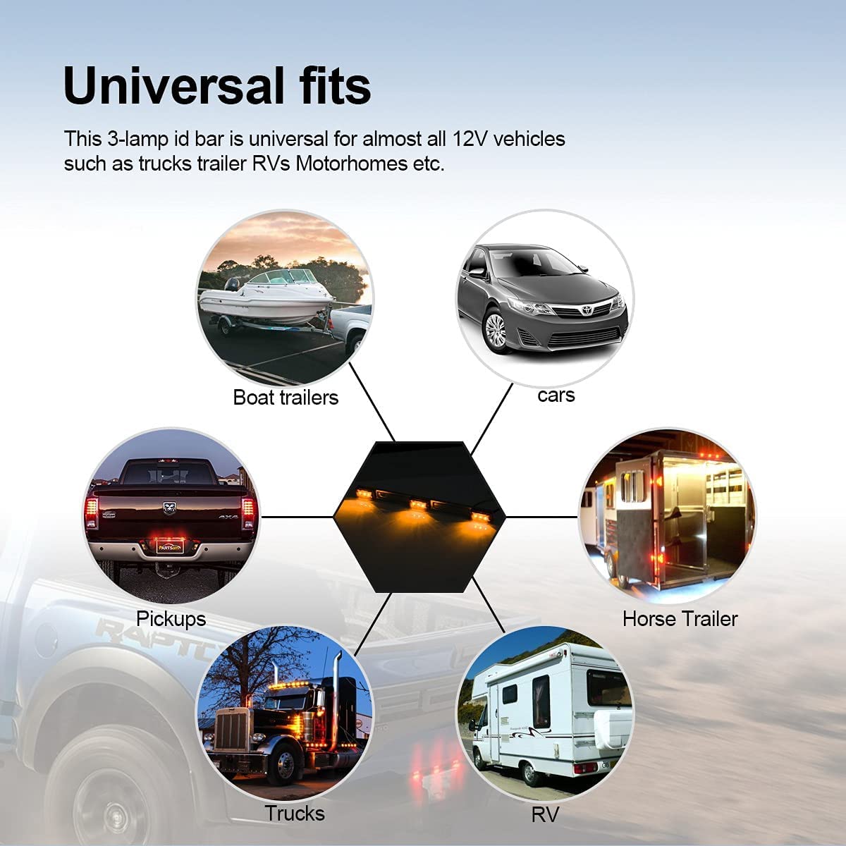 Partsam Amber 12V Led Tow Truck Light Bars, Led Identification Bar Lights Marker Lights, 14.17'' Amber Id Bar Marker Lights, Tru