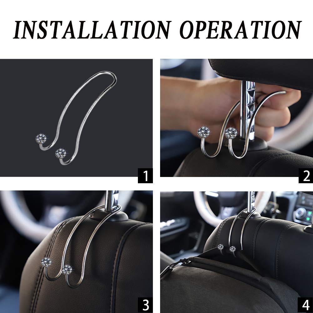 Savori Auto Hooks Bling Car Hangers Organizer Seat Headrest Hooks Strong And Durable Backseat Hanger Storage Universal For Suv T