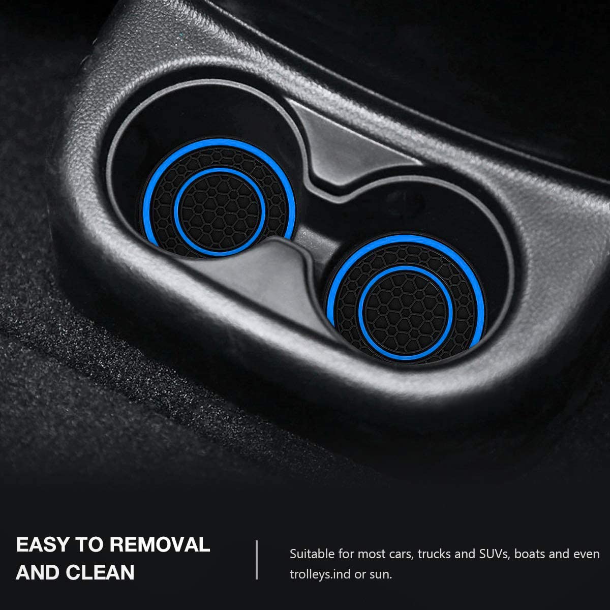 Auprite Car Cup Holder Coasters, 2 Pack Universal Auto Anti Slip Cup Holder Insert Coaster, Car Interior Accessories (Blue)
