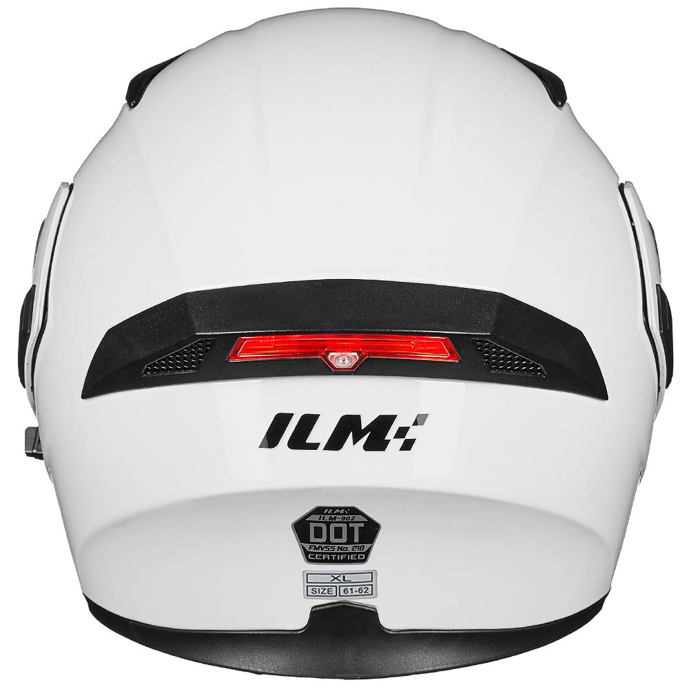 Ilm Motorcycle Dual Visor Flip Up Modular Full Face Helmet Dot Led Light Model 902Ls (Xl, White - Led)