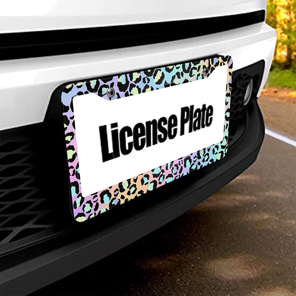 Beabes Blue Leopard License Plate Frame Animal Rainbow Car Frames, License Plates Holder, Big Cat Bright Color License Plate Cov