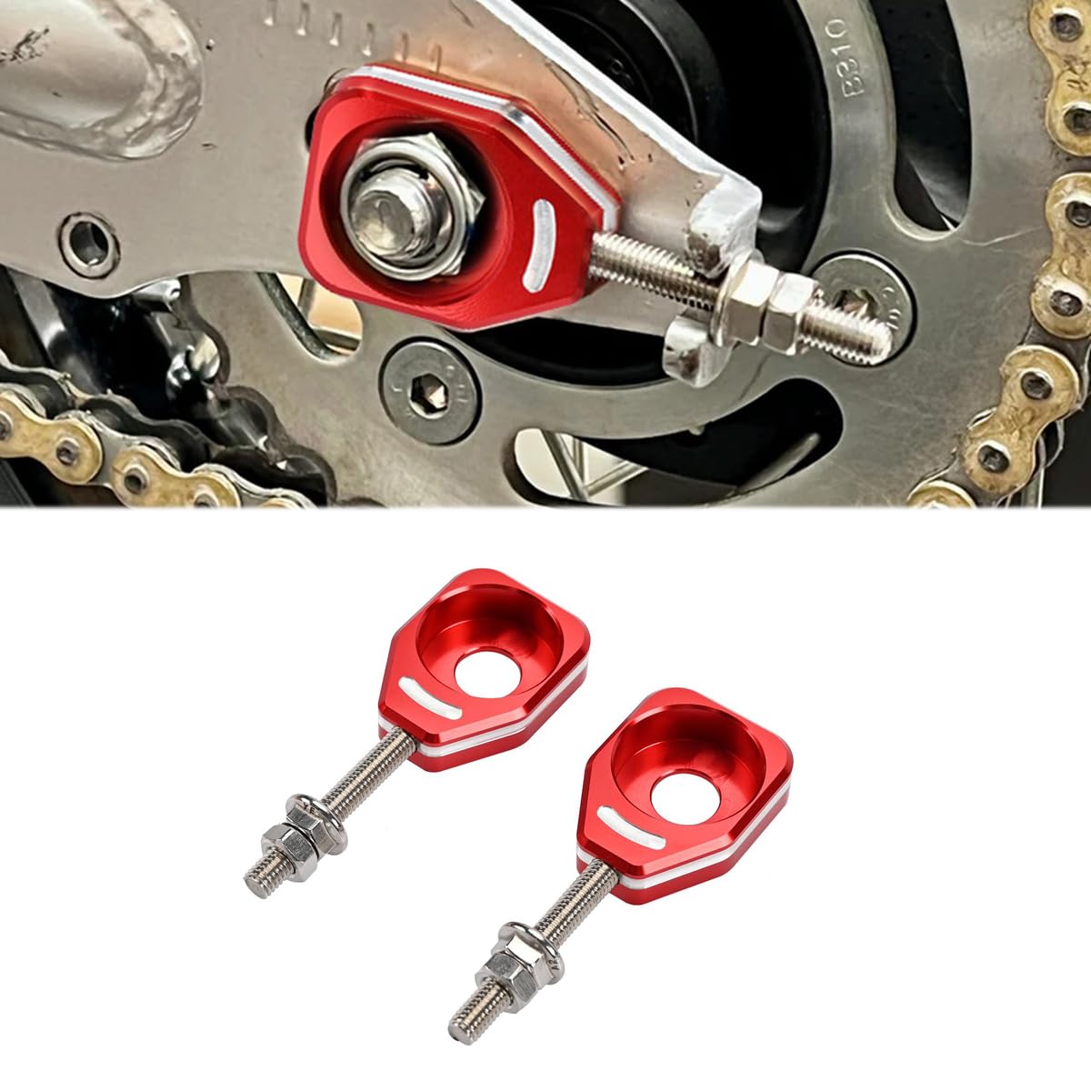 Canitu Red Rear Chain Adjusters,Motorcycle Billet Rear Axle Blocks Swingarm Spool Tensioner Tension Adjuster Accessories For Honda Crf110 2013-2023