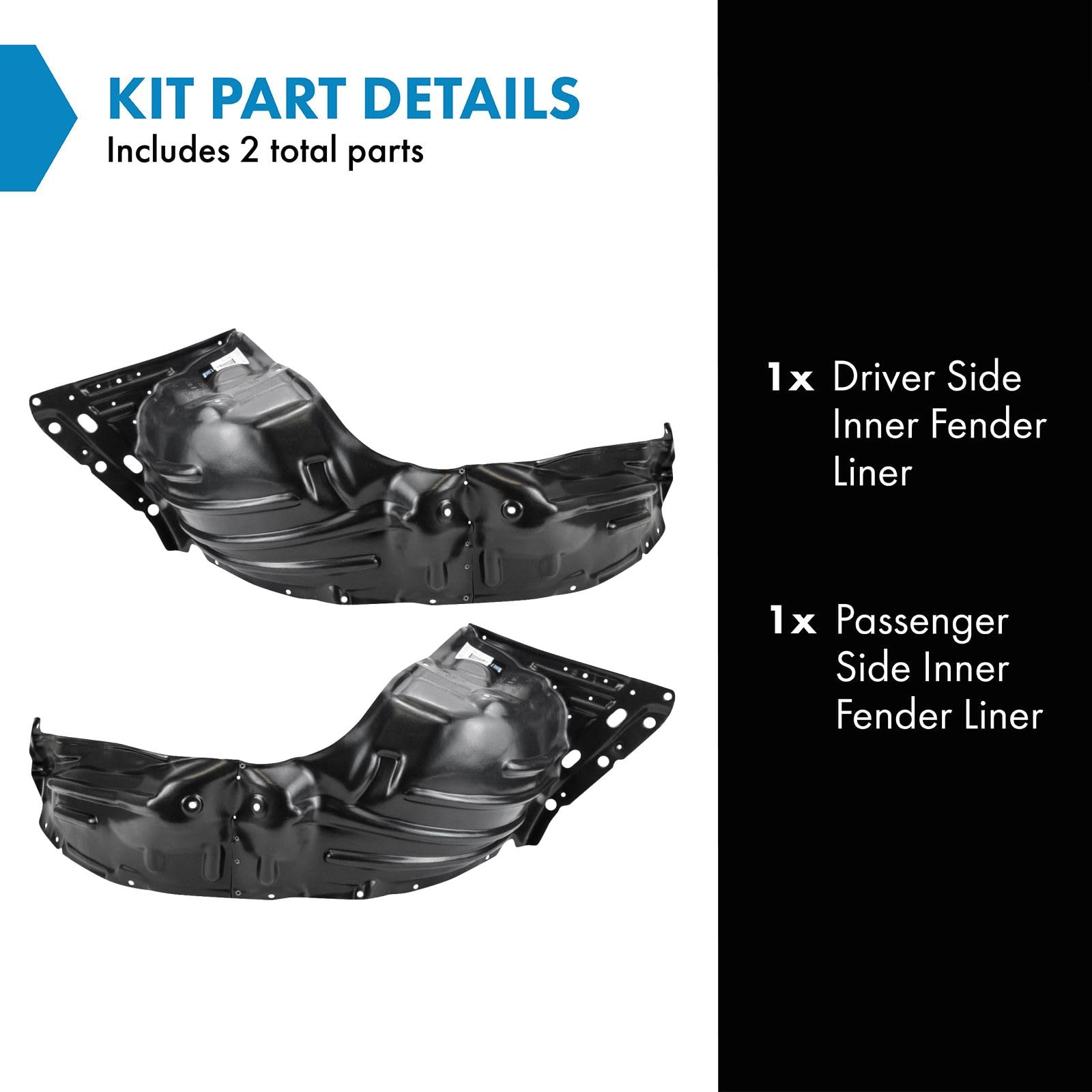 Trq Inner Fender Liner Set Compatible With 2017-2020 Mitsubishi Mirage G4 Mi1248132 Mi1249132