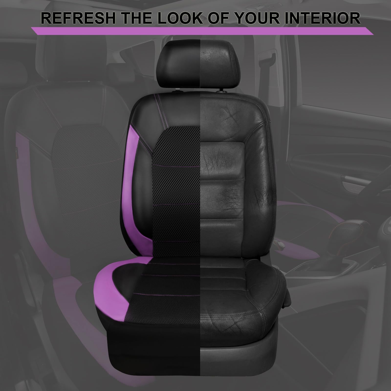 CAR PASS Universal Leather Two Front Seat Covers,Sport seat Covers fits Most Cars, SUVs, Trucks, and Vans Airbag Compatible (Bla