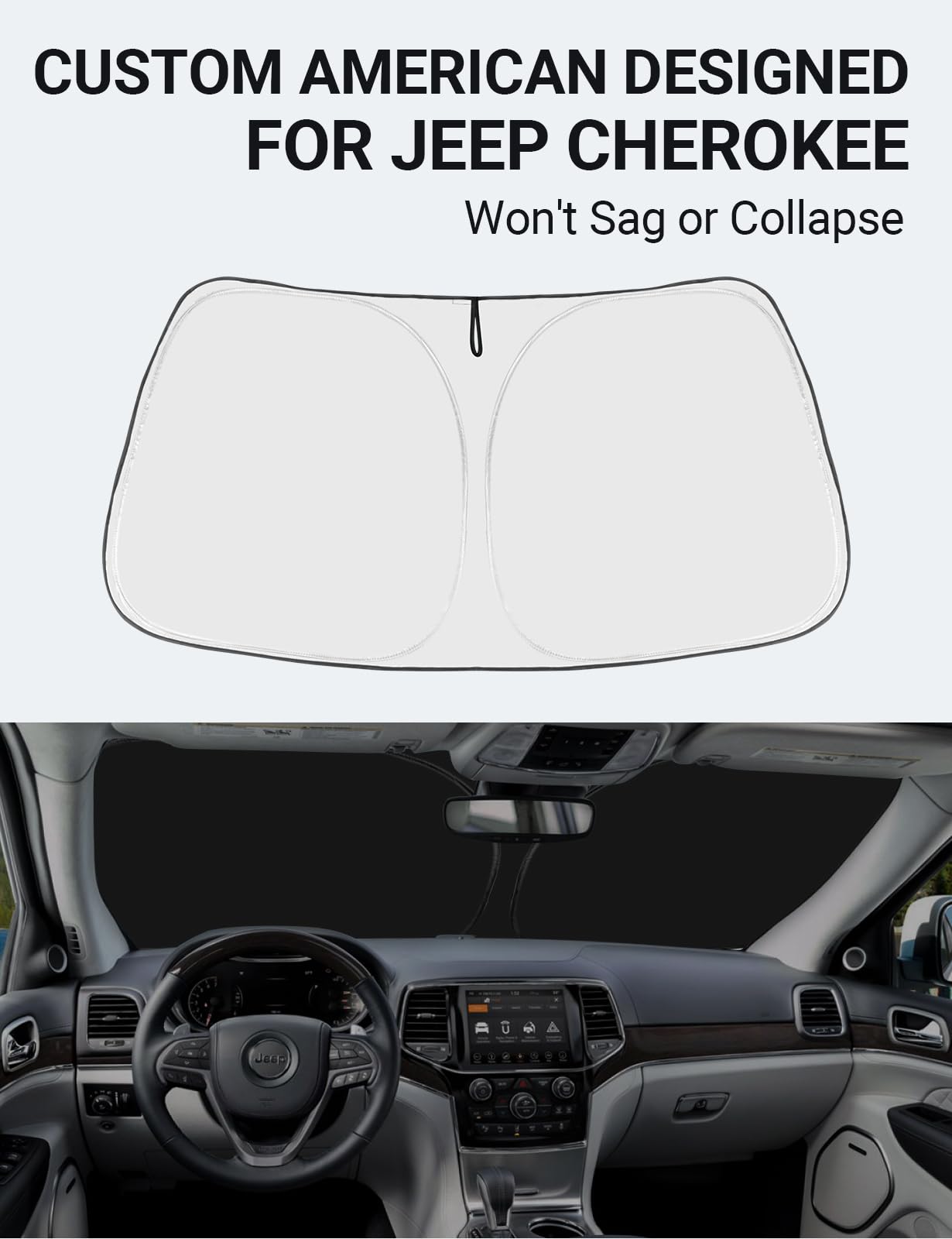 Proadsy 2025 Upgrade Front Windshield Sun Shade Foldable Sunshade Protector Custom For Jeep Cherokee 2014-2024 2025 (Not For Jeep Grand Cherokee) Accessories