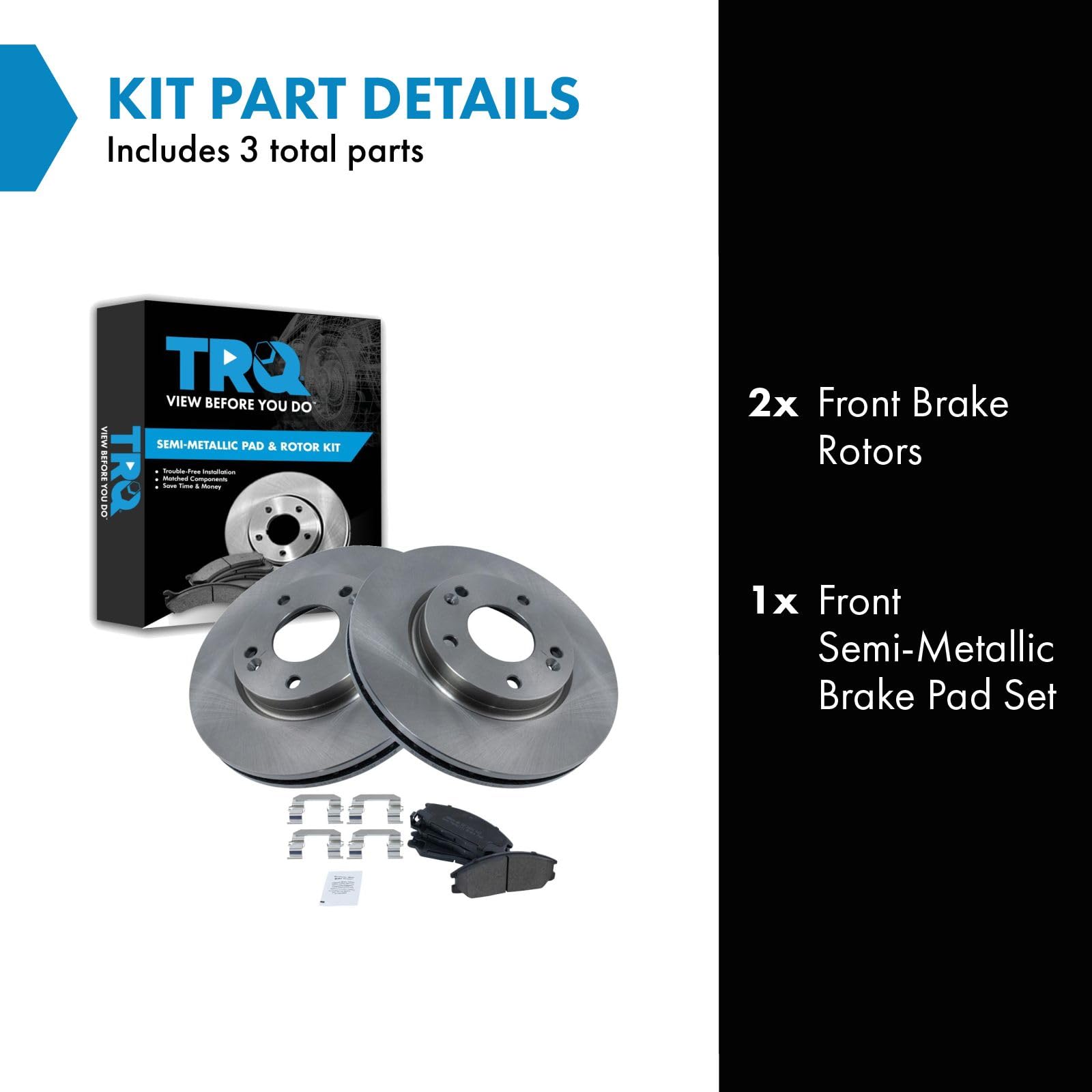 Trq Front Brake Pad & Rotor Kit Brake Pads Brake Rotor Semi-Metallic Compatible With 2001-2005 Hyundai Santa Fe
