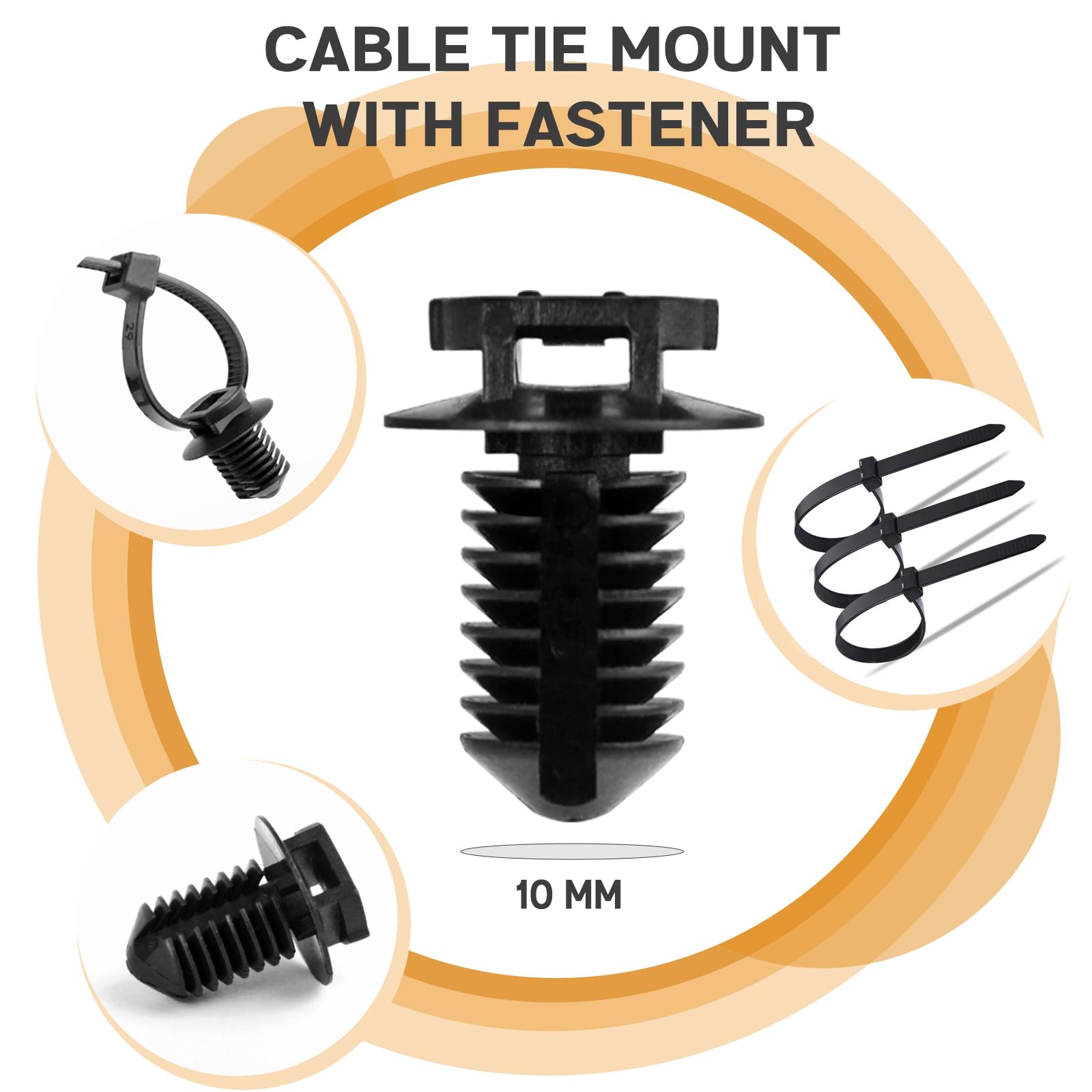 Xislet 160Pcs Universal Push Mount Cable Zip Tie Compatible with Cars Boat Trailer Polaris UTV Side By Side Jeep Wrangler Nylon