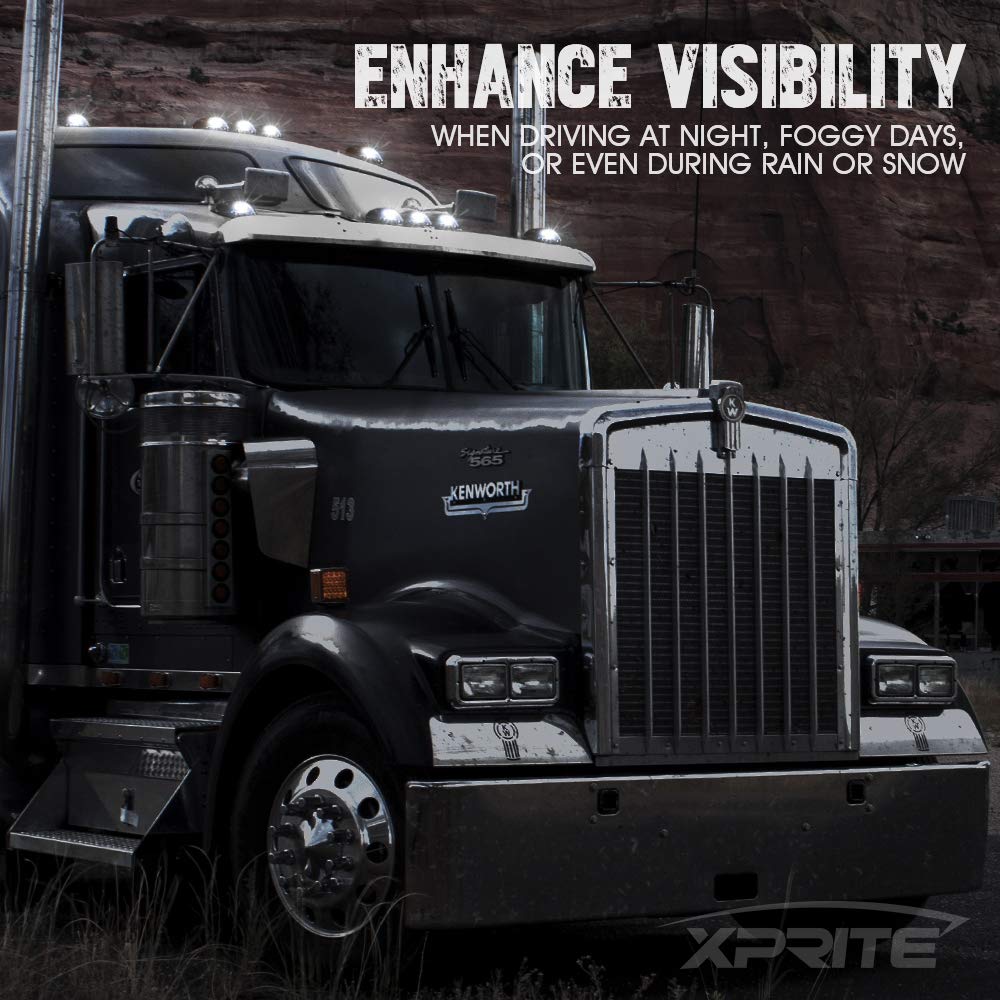 Xprite Smoke Lens Rooftop Cab Clearance Light, Roof Top Marker Running White Leds Lights Kit Compatible With Pickups Trucks Ford