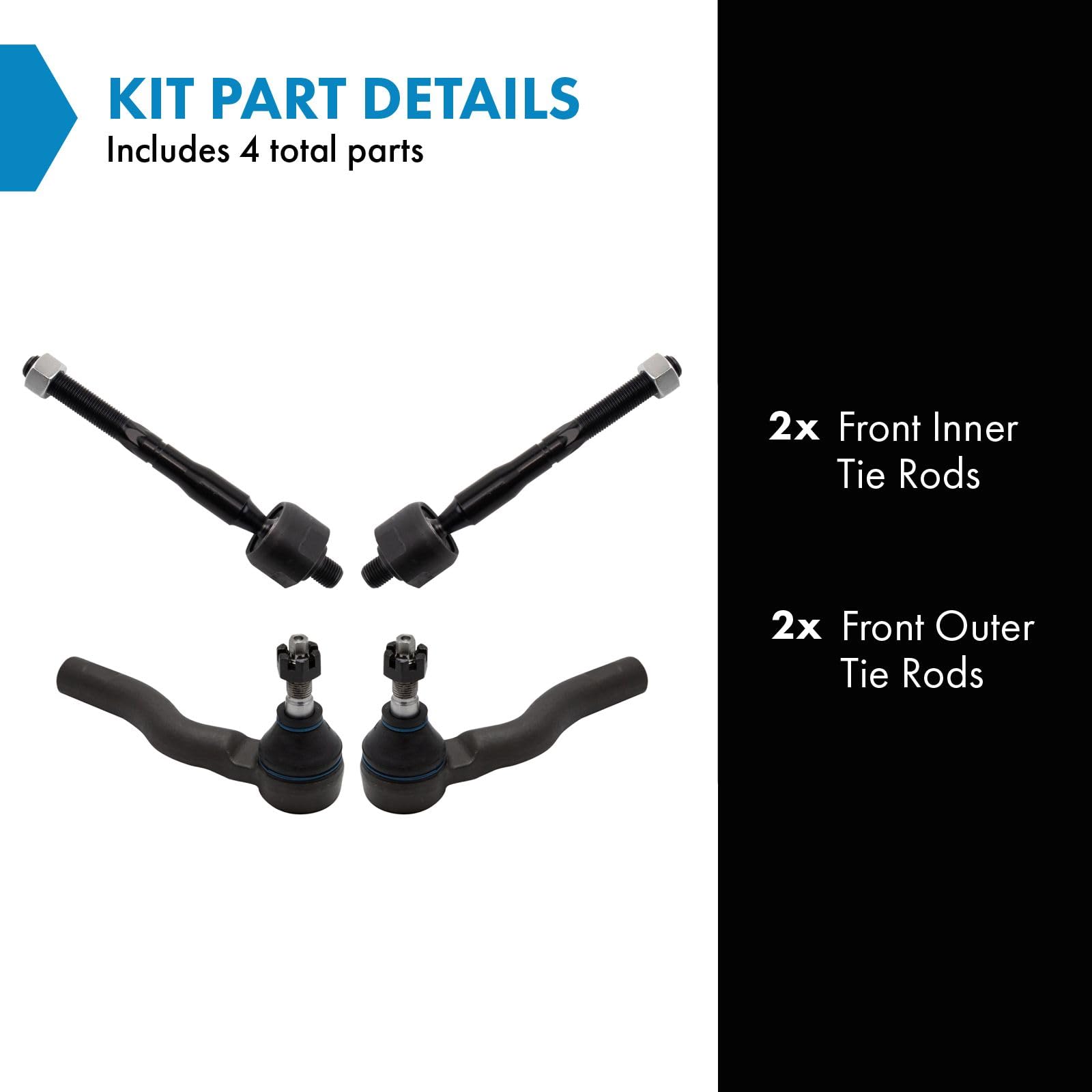 Trq Front Inner And Outer Tie Rod Set Compatible With 2010-2012 Ford Fusion 2011-2012 Lincoln Mkz 2010-2011 Mercury Milan