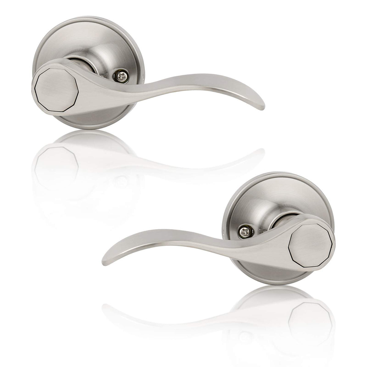 Probrico 10 Pack Dummy Door Lever Door Handle for Left Hand and Right Hand, Wave Style French Door Handle with Satin Nickel Finish, Single Side Non-Turning Dummy for Laundry Room, Hallway, Closet