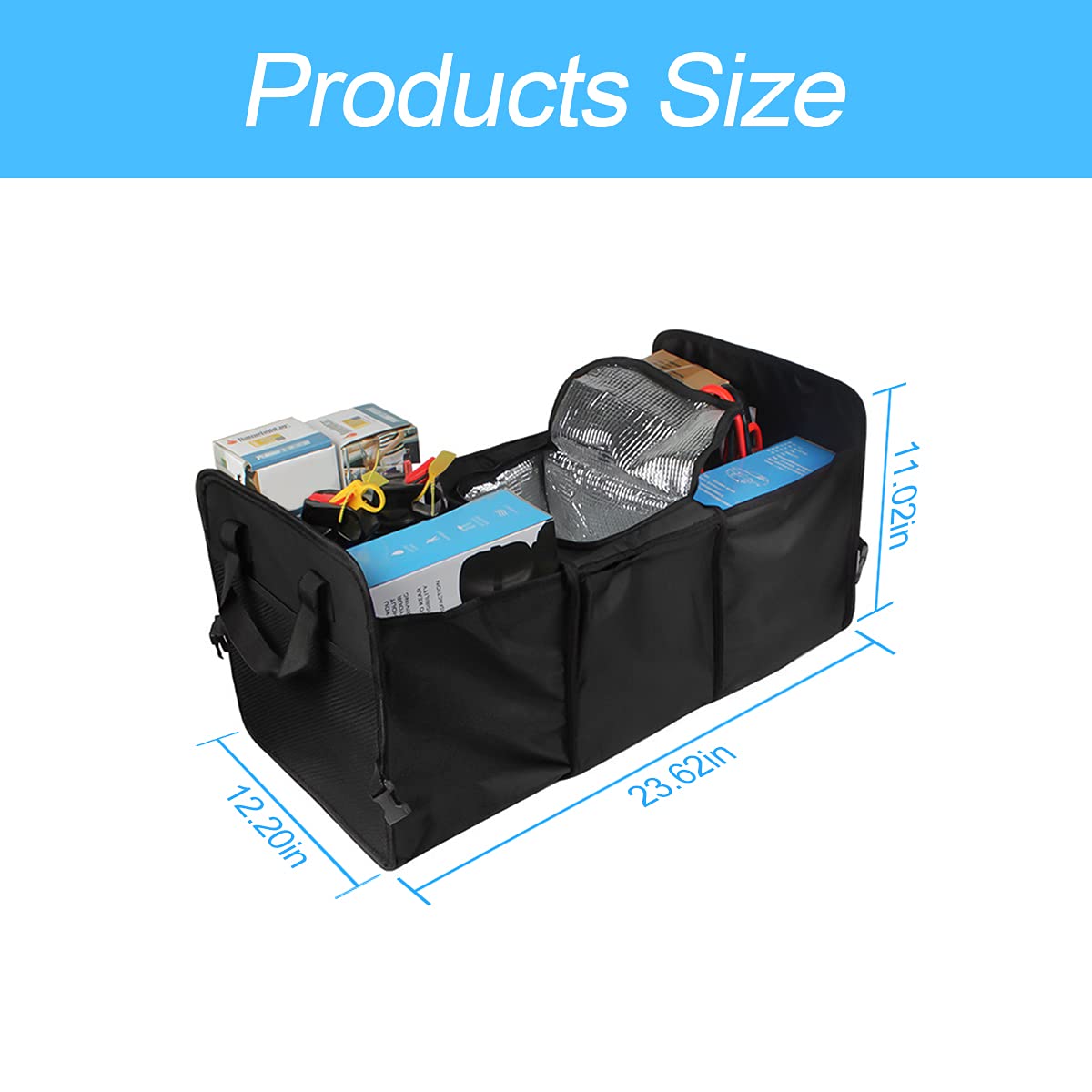 8sanlione Trunk Organizer, Large Capacity Cargo Storage with Insulation Cooler, Foldable Trunk Organizer for Cars, Vehicles, SUV