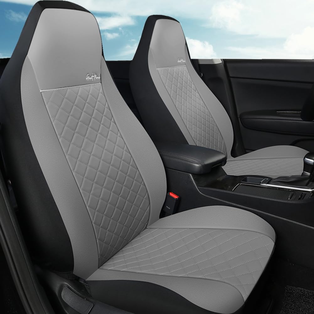 GIANT PANDA Front Seat Covers for Bucket Seats, Faux Leather Seat Covers Universal for Most Cars SUV and Mini Van (Grey)