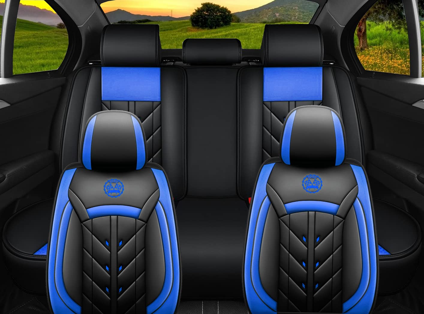 YXQYOEOSO Car Seat Cover 5-Seats Full Set Universal fit, Suitable for Most Cars, SUV, Airbags Compatible with Synthetic Leather