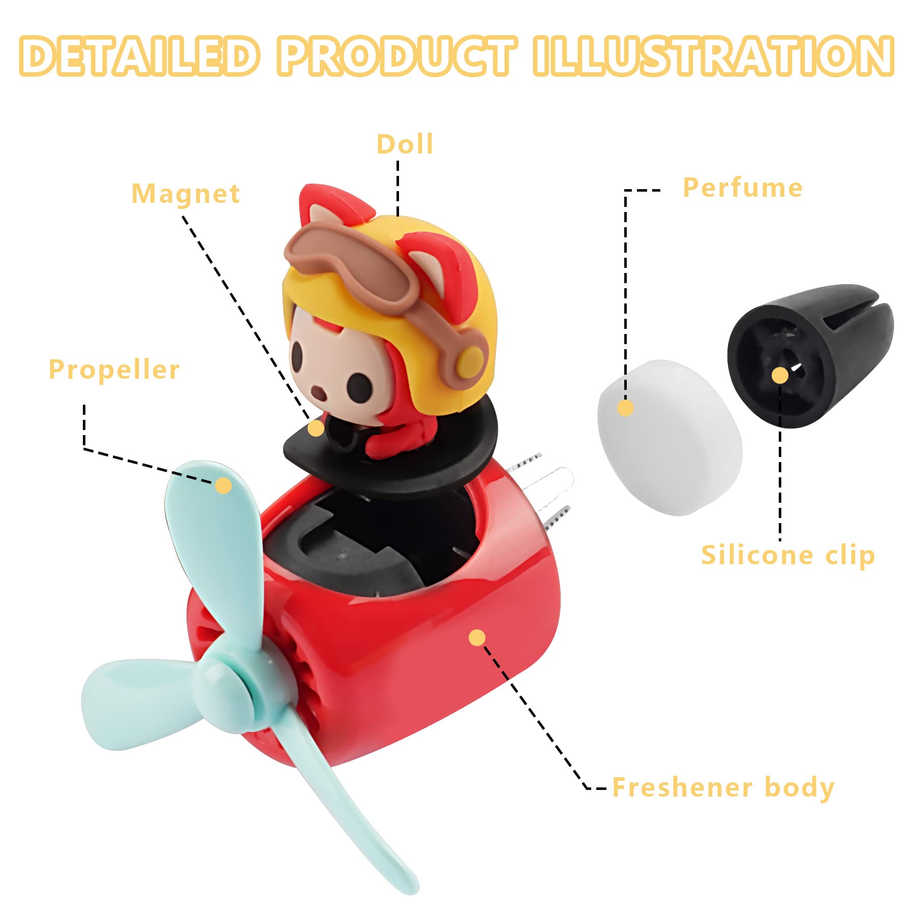 Jimtyee Car Air Fresheners Cute Cartoon Fox Pilot Car Diffuser Rotating Propeller Automotive Air Outlet Fan Creative Car Perfume