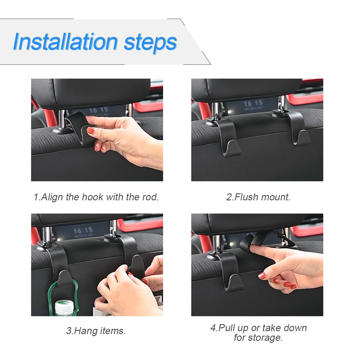 Hanemia Car Back Seat Headrest Hooks, 4 Pack Carbon Fiber Stylish Back Seat Hanger For Car Handbag Clothes Coats Grocery Bags, C