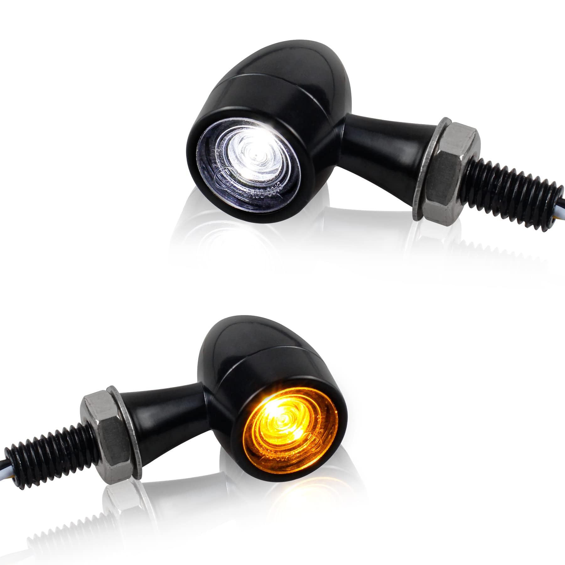 QUASCO Universal Motorcycle Turn Signals Switchback LED Turn Signal Kit Front Mini Blinkers Compatible with Harley Honda Suzuki 