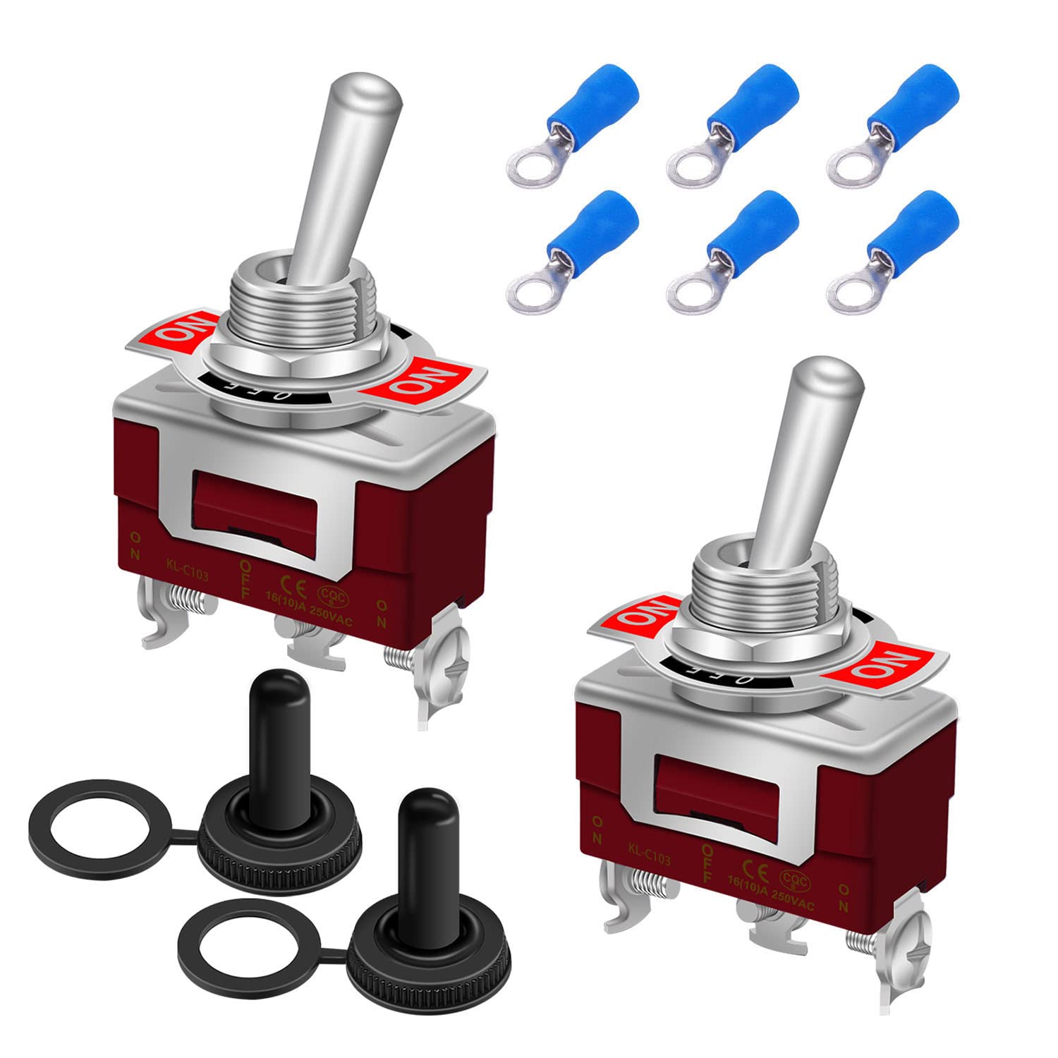 Weideer 2Pcs Toggle Switch 12V 30A On/Off/On 3 Pin 3 Position Spdt Waterproof Switch With Waterproof Cap Terminals For Auto Car