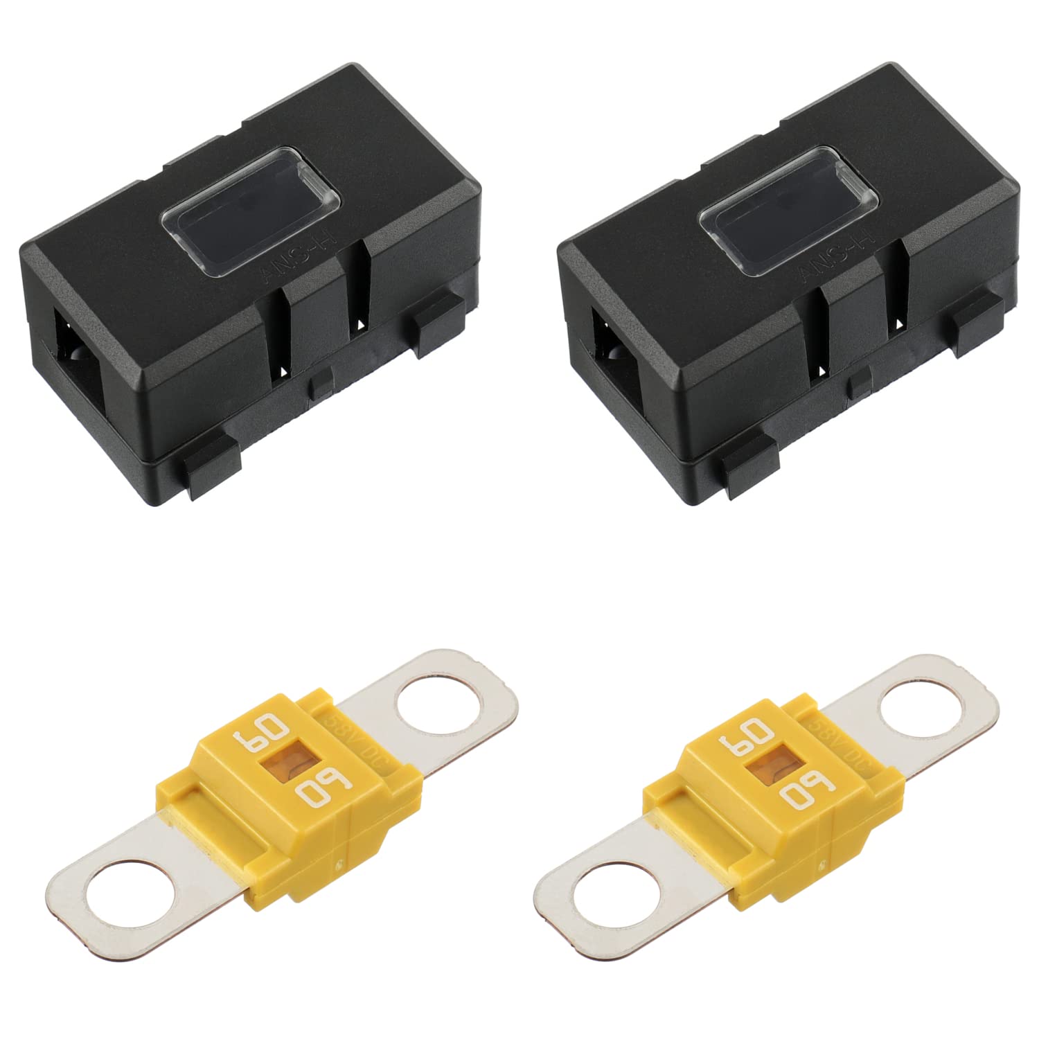 Bojack 60 Amp Ami/Midi Fuse Holders And High Current Bolt-On Midi Fuses 60A For Cars Trucks Vehicles (Pack Of 2