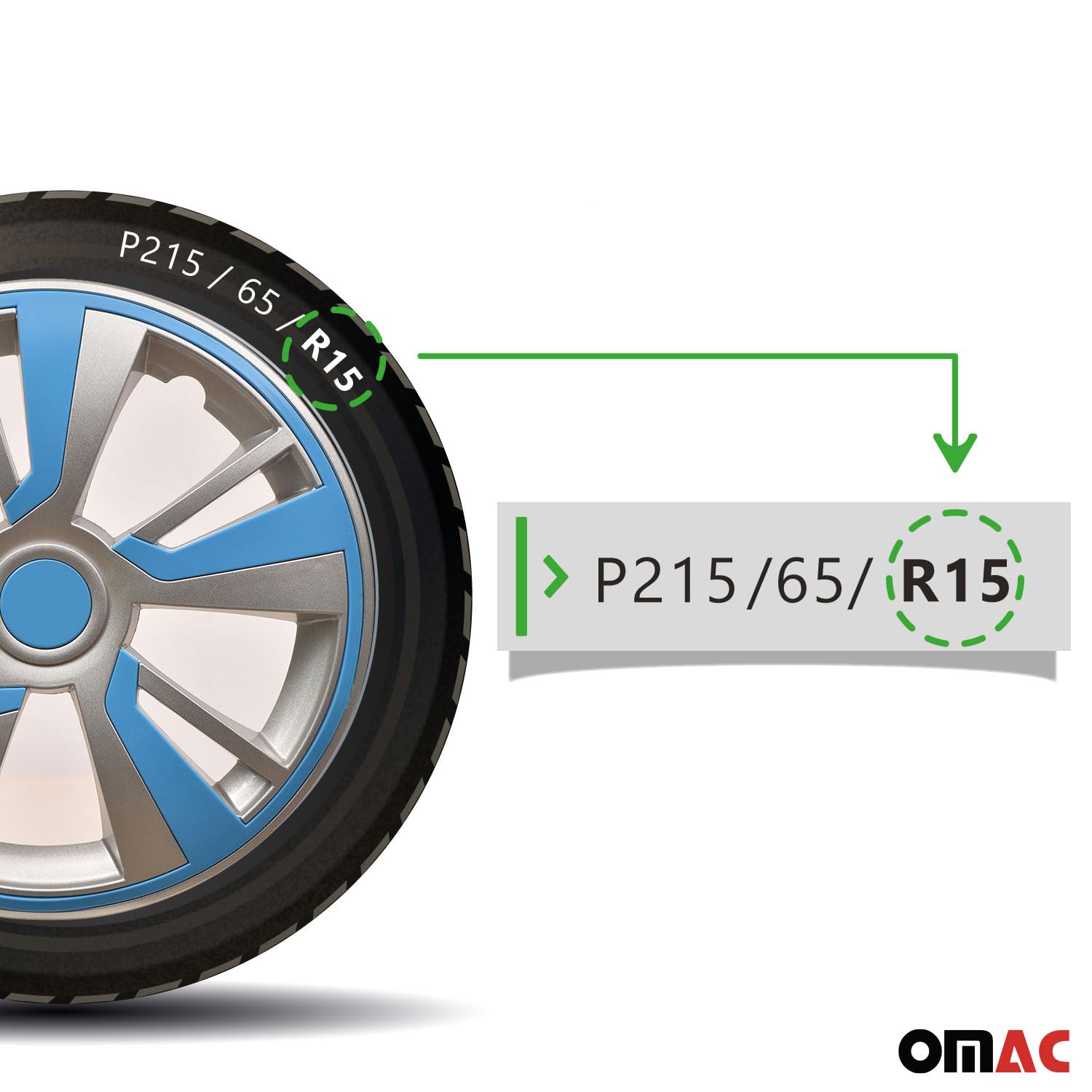 Omac - Gray With Blue Hub Caps 15 Inch Set Of 4, Tapas Para Rines 15, Premium Wheel Covers 15 Inch, R15 Rim Cover Set, Snap On D