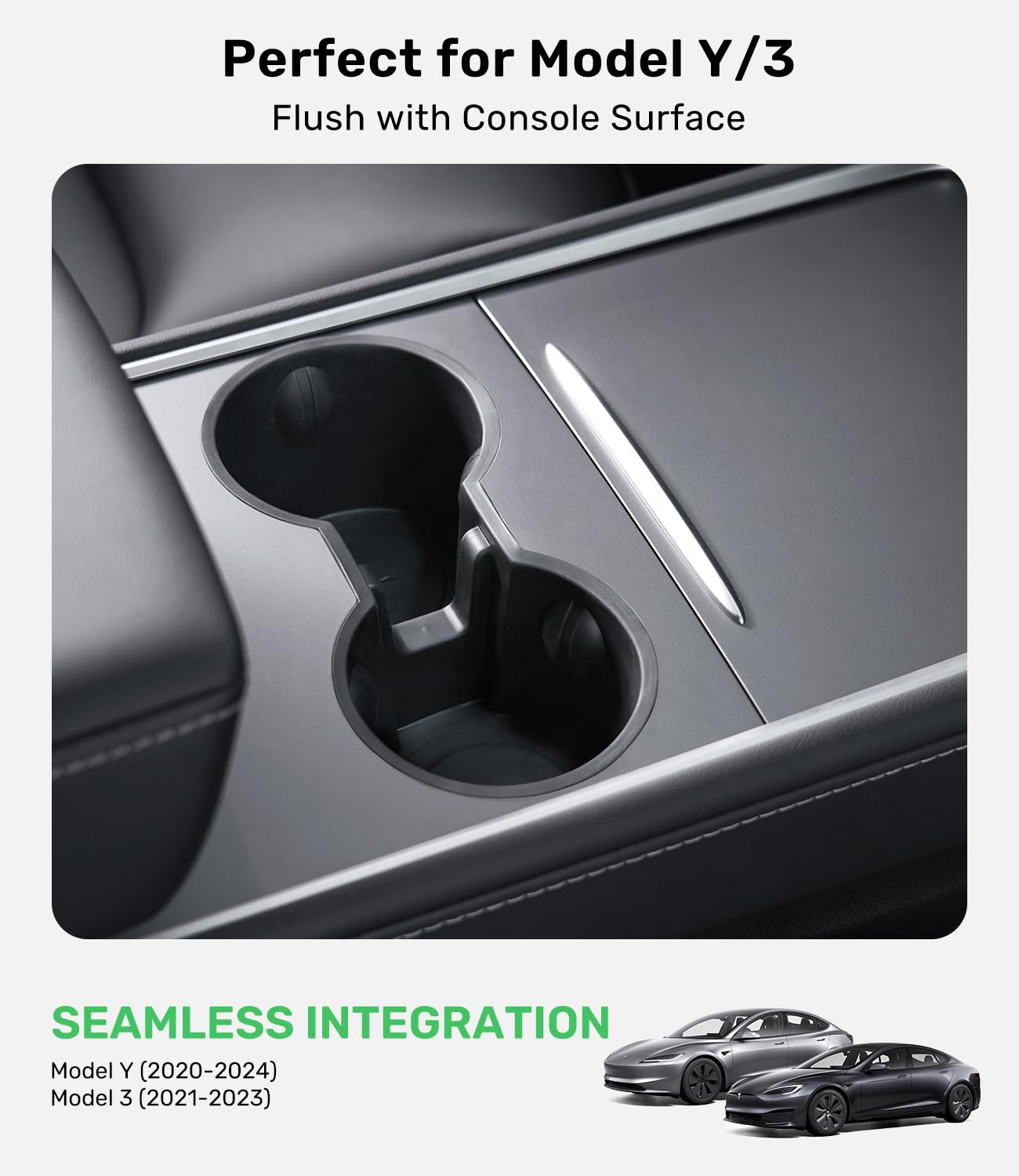 Zanch Tesla Model Y/3 Center Console Cup Holder Insert, Blend Seamlessly, Superior Grip, Black Plastic, 3.3 X 2.8 X 7.2 Inches