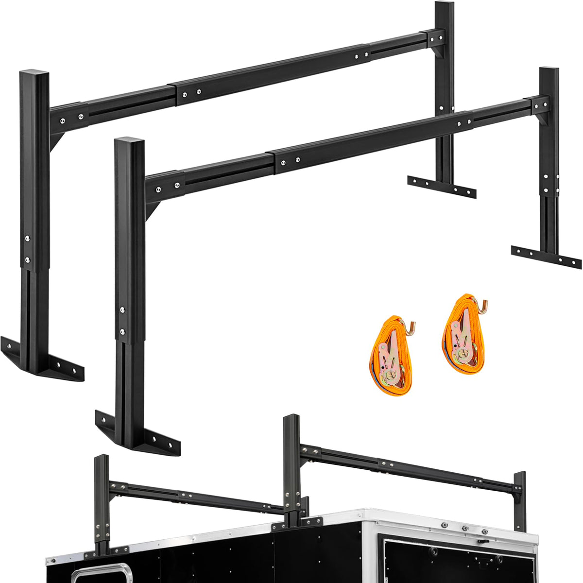 CIRONBOW Universal Aluminum Roof Ladder Racks, Cargo Box Trailer Ladder Rack with 2 Straps, Adjustable Length 6FT-8.2FT, 2 Bars 